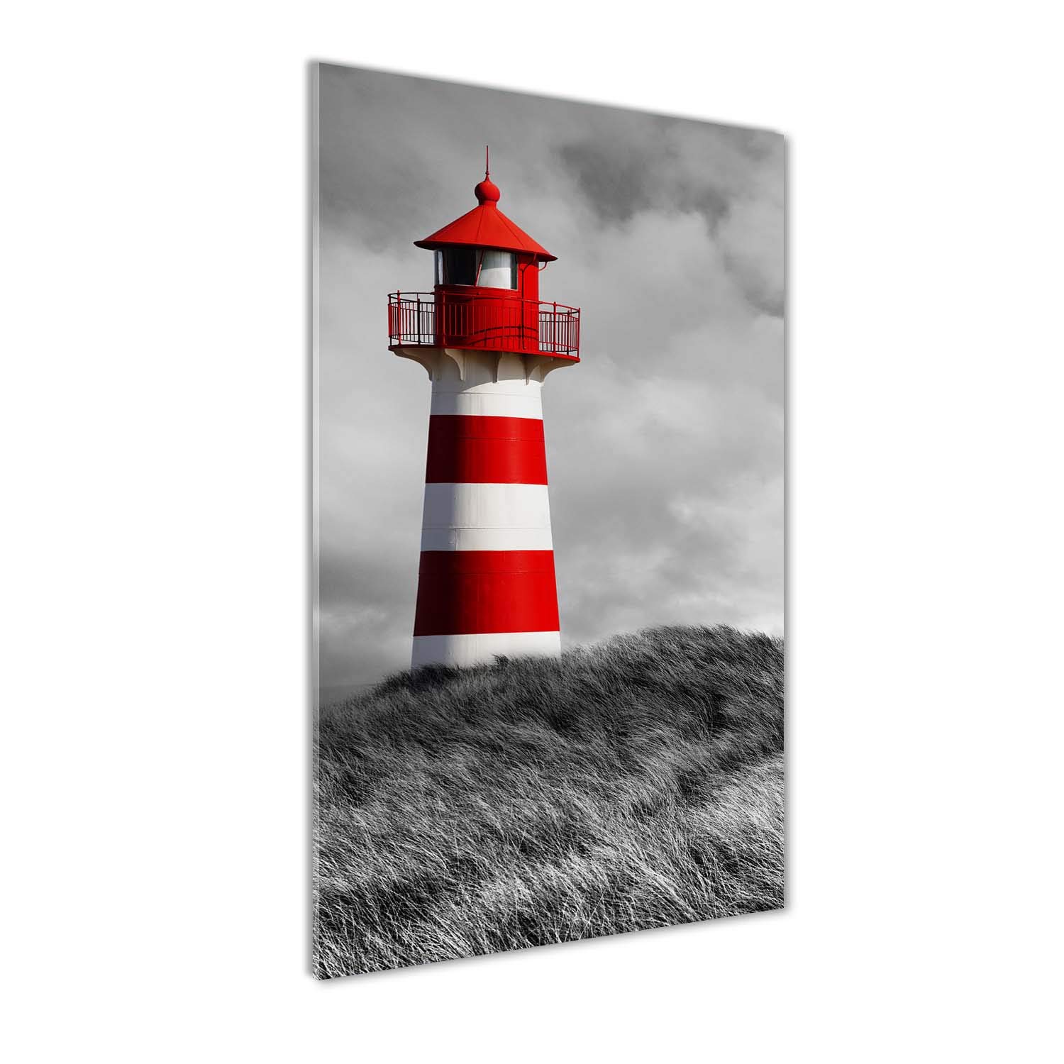 Impression sur verre acrylique 70x140 cm Tulup rouge avec phare et architecture