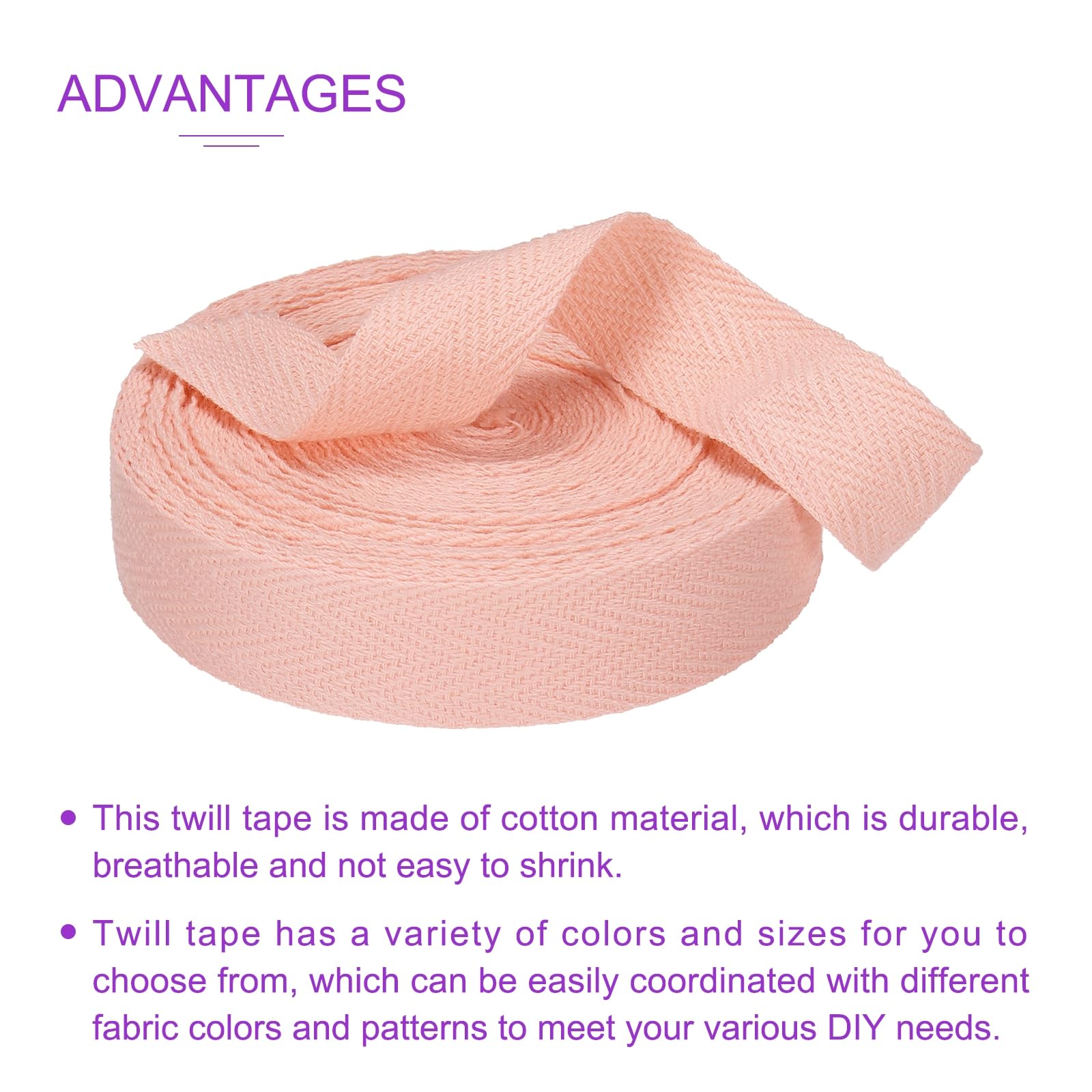 DMiotech 3/4"(2cm) 10 Yards Cotton Twill Tape Cotton Ribbons Bias Binding Tape Herringbone Tape Ribbons Pink for DIY Crafts Clothes - Image 4