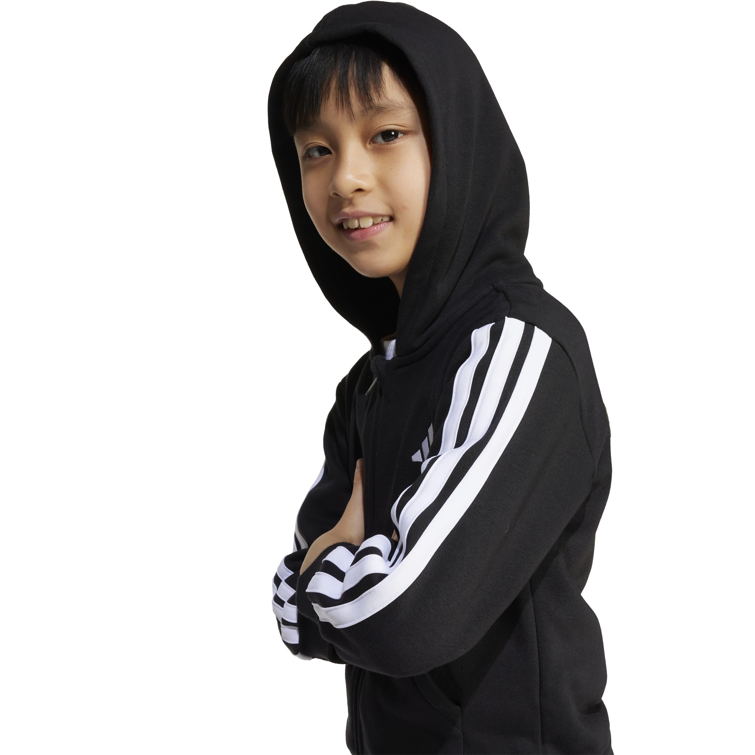 adidas Uniseks - dzieci Essentials Full Zip Hoodie Sweatshirt, black/white, 5-6 Years