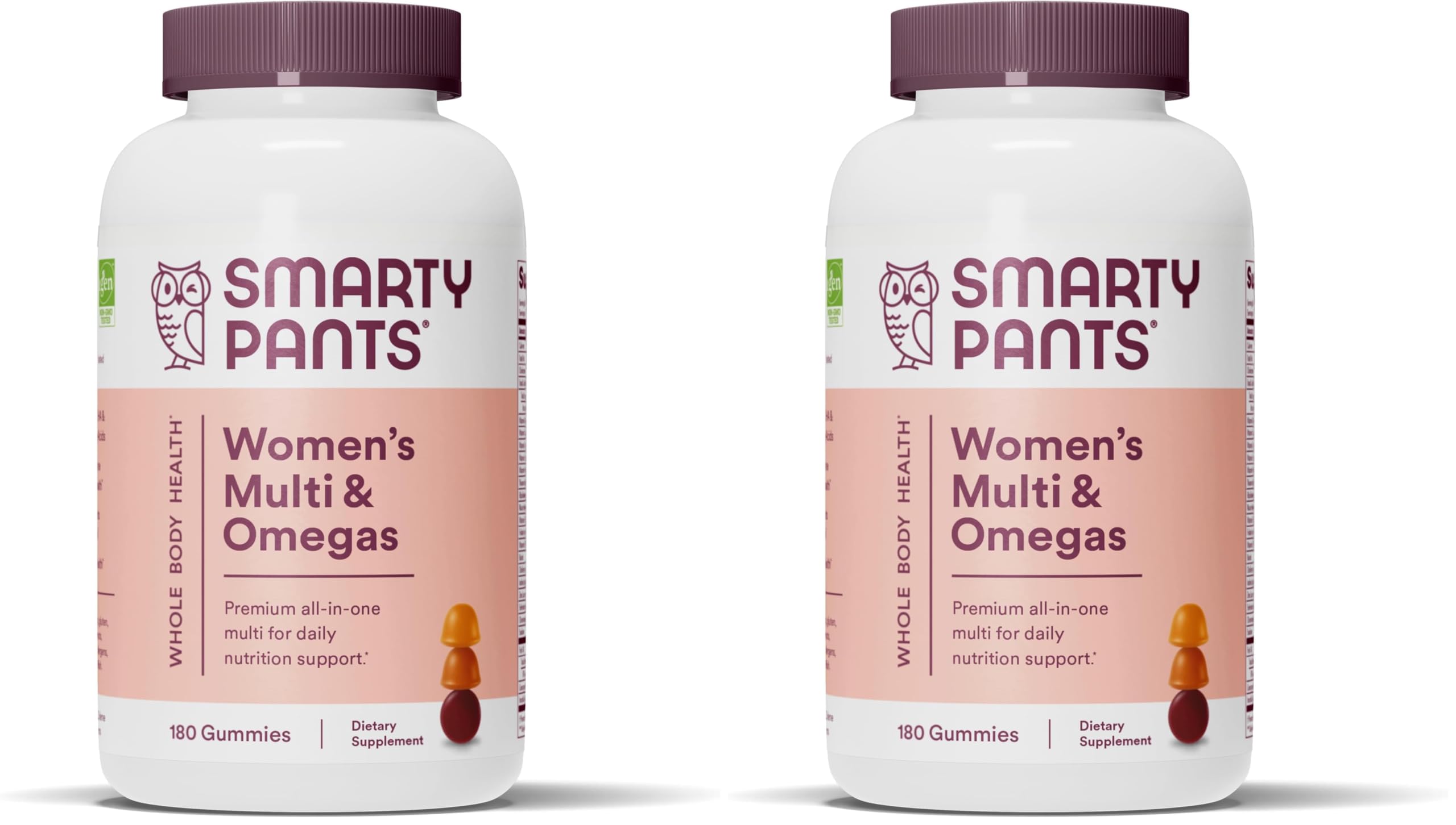 SmartyPants Women's Multivitamin Gummies: Omega 3 Fish Oil (EPA/DHA), Methylfolate, CoQ10, Vitamin D3, C, Vitamin B12, B6, A, K & Zinc, Inositol, Gluten Free, (30 Day Supply), 180 Count (Pack of 2) Old Formula 1 Count (Pack of 2)