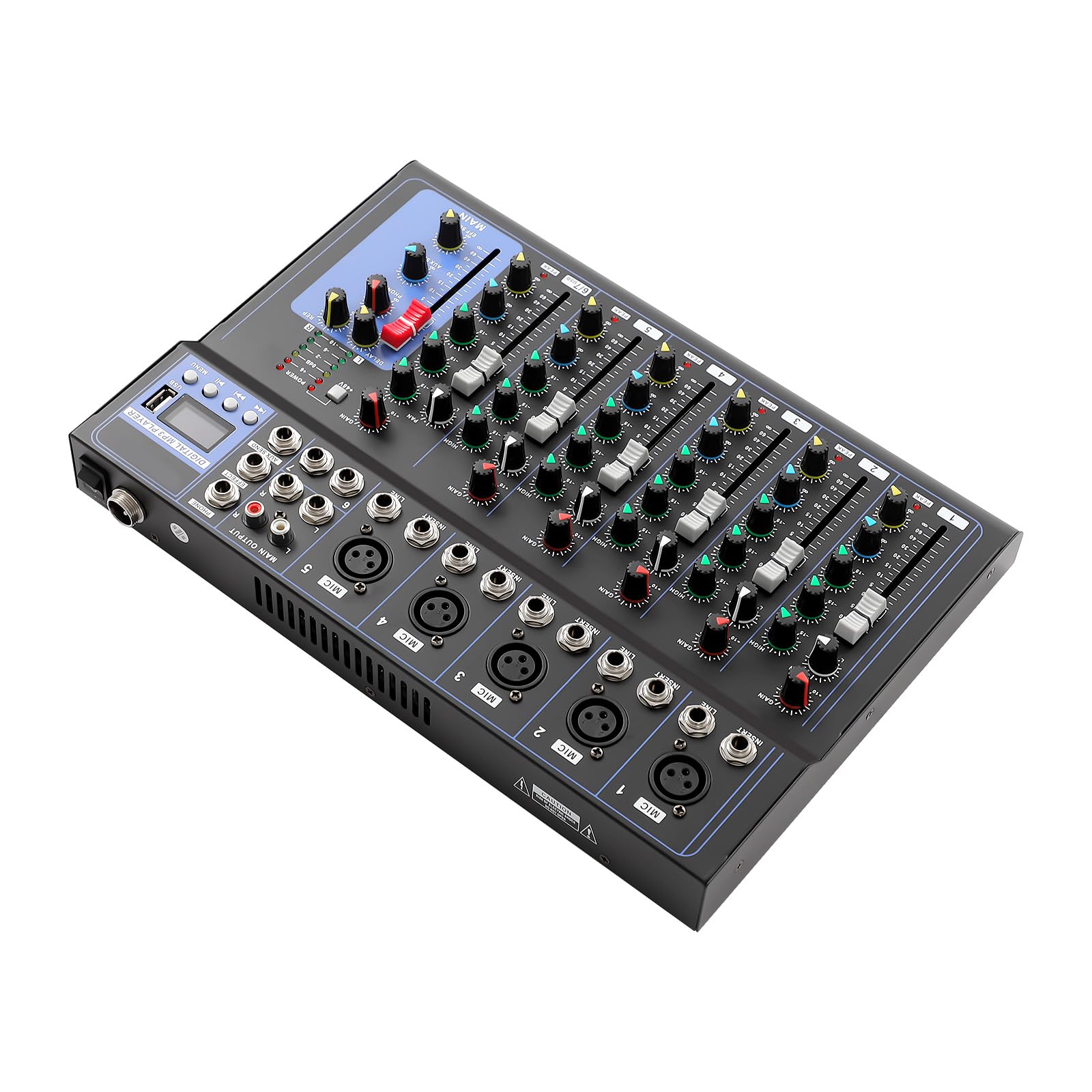 Mixer professionale a 7 canali, mixer con alimentazione phantom da 48 V, mixer audio per DJ, karaoke, registrazione dal vivo, studio, palcoscenico, 33 x 23 x 3,7 cm