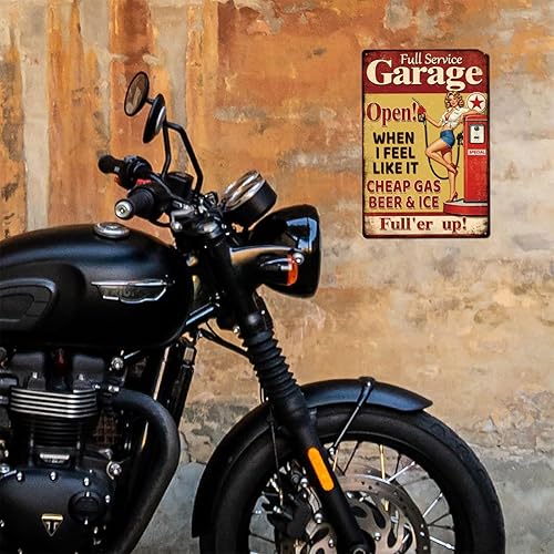 Miniatura 7 de GLOBLELAND Letrero de metal de 12 x 8 pulgadas para garaje de servicio completo, divertido letrero de decoración de estaño para estación de