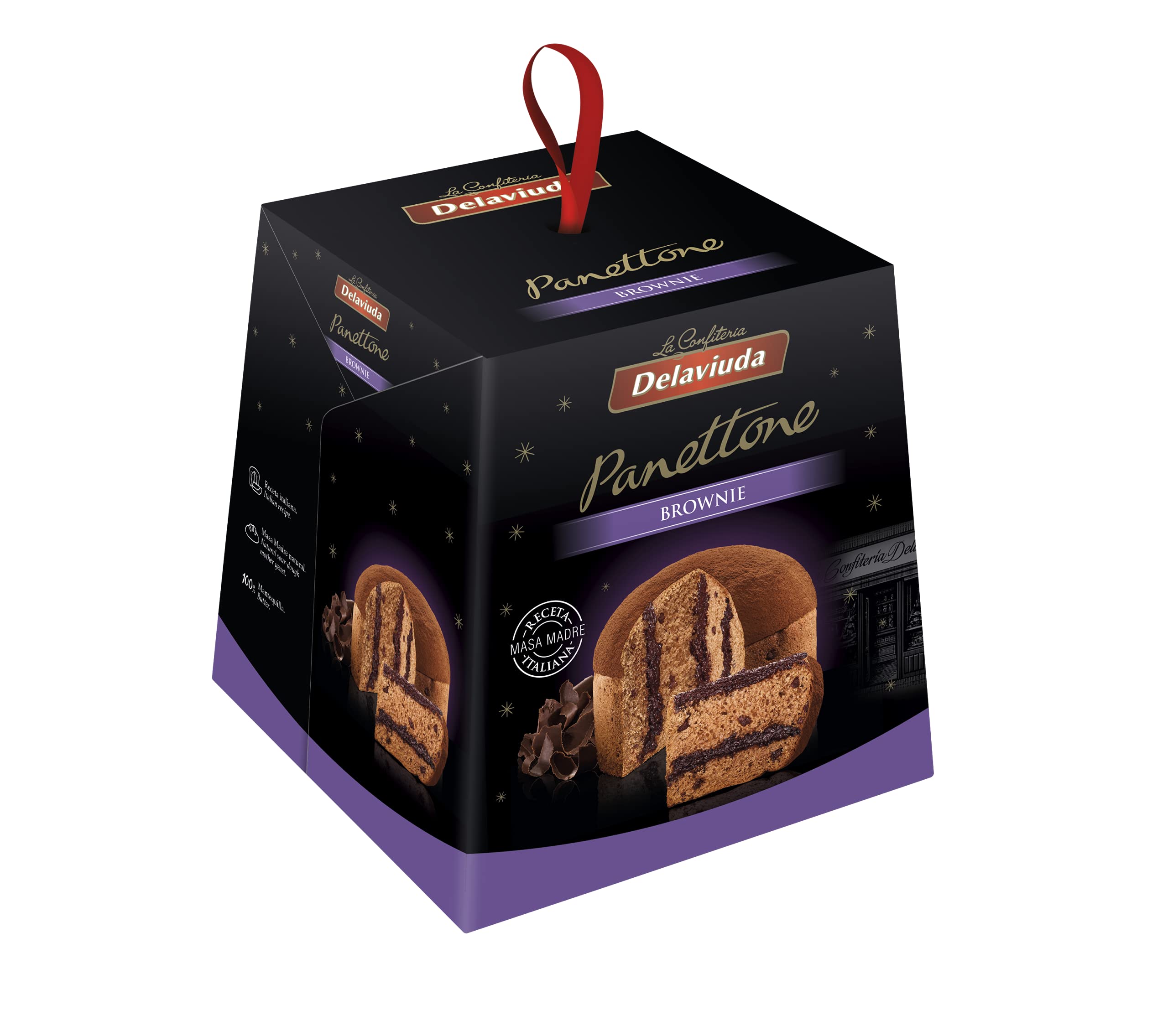 Delaviuda, Panettone 3 Chocolates, Panettone Italiano con Receta Tradicional con Gotas de Chocolate, Panettone de Navidad, Panettone de Chocolate, 750 Gramos — view 2