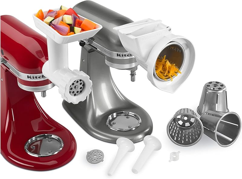 KitchenAid 80127 KGSSA Accesorio para batidora de pie con molinillo de alimentos, rebanador de rotor, trituradora y embutidor de salchichas, blanco
