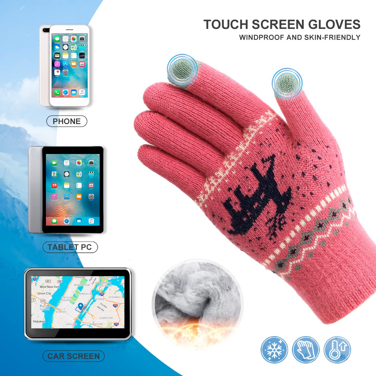 VENIMASEE Guanti invernali touch screen da neve guanti termici uomo donna