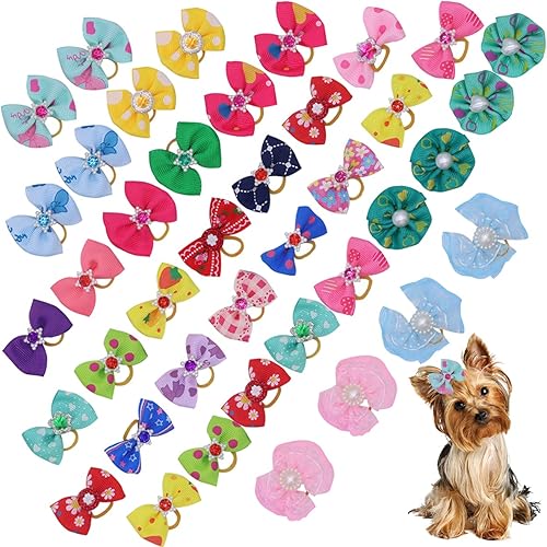 Miniatura 2 de Bonitos lazos para perros con bandas de goma, 40 lazos para el pelo de mascotas, lazos para cachorros, lazos para el pelo Yorkie, accesorios de aseo