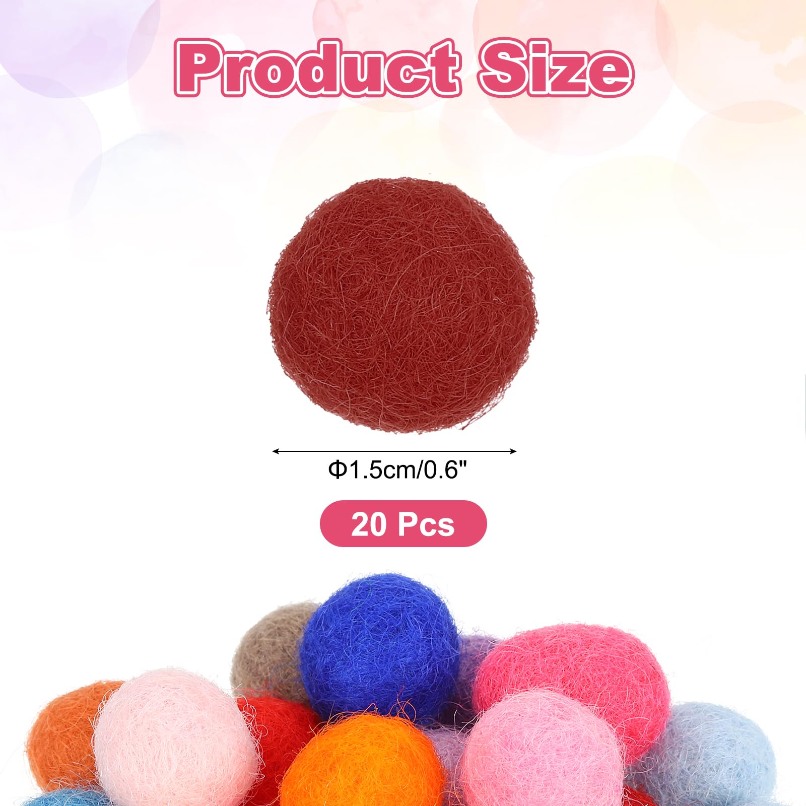 PATIKIL Wool Felt Balls Beads Wool Felting Pom 1.5cm 15mm Wine Red for Home Crafts Handcrafts Project DIY Pack of 20 - Image 2