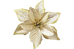 Christmas Tree Decorations Clearance 12 Pack Gold Xmas Glitter Poinsettia Artificial Flowers Christmas Ornaments