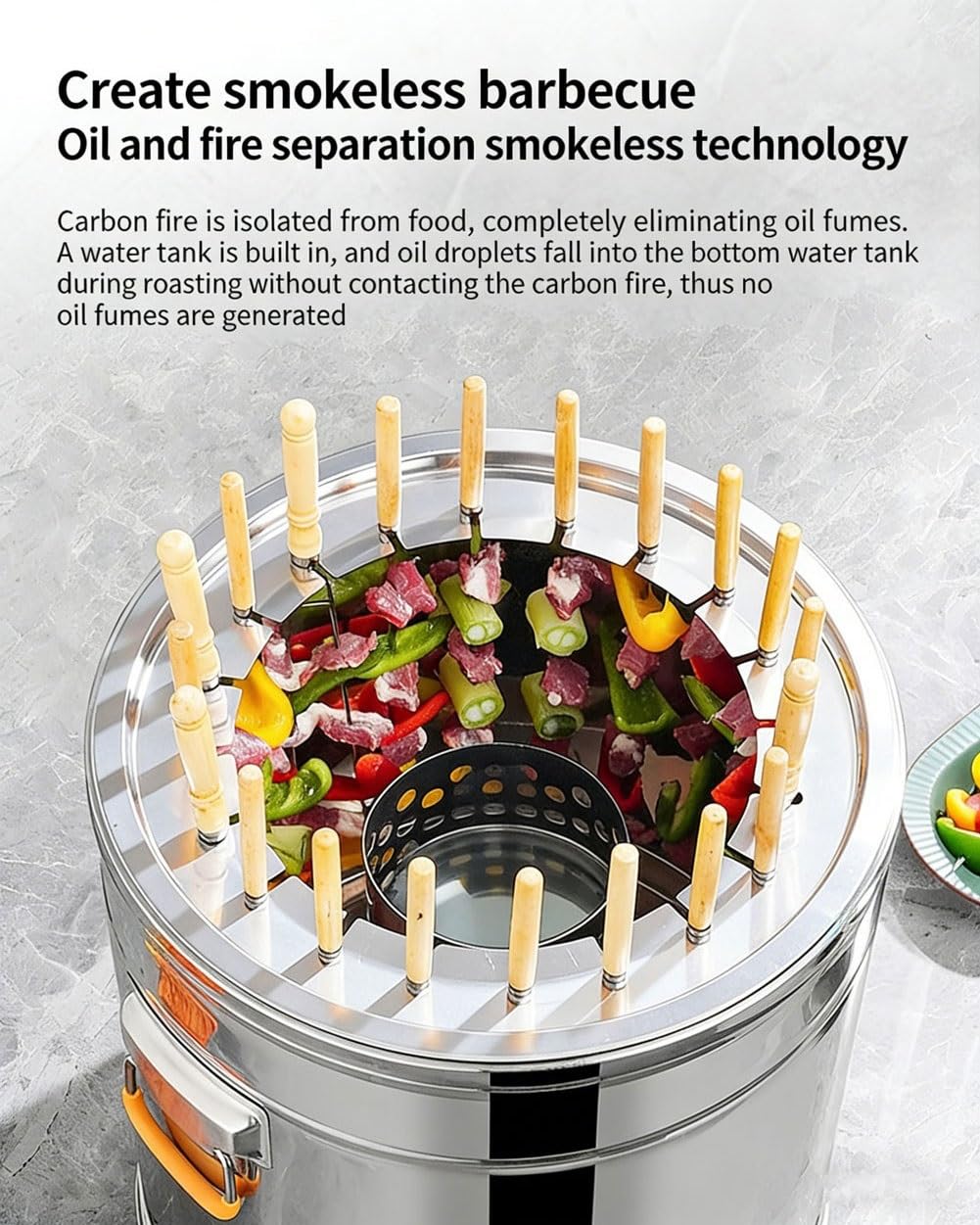 Bezdymny grill węglowy do grillowania, grill kebabowy na węgiel drzewny ze stali nierdzewnej, wszechstronna kuchenka do grillowania 360°, piekarnik do pieczenia w podróży, gotowanie na świeżym(Large)