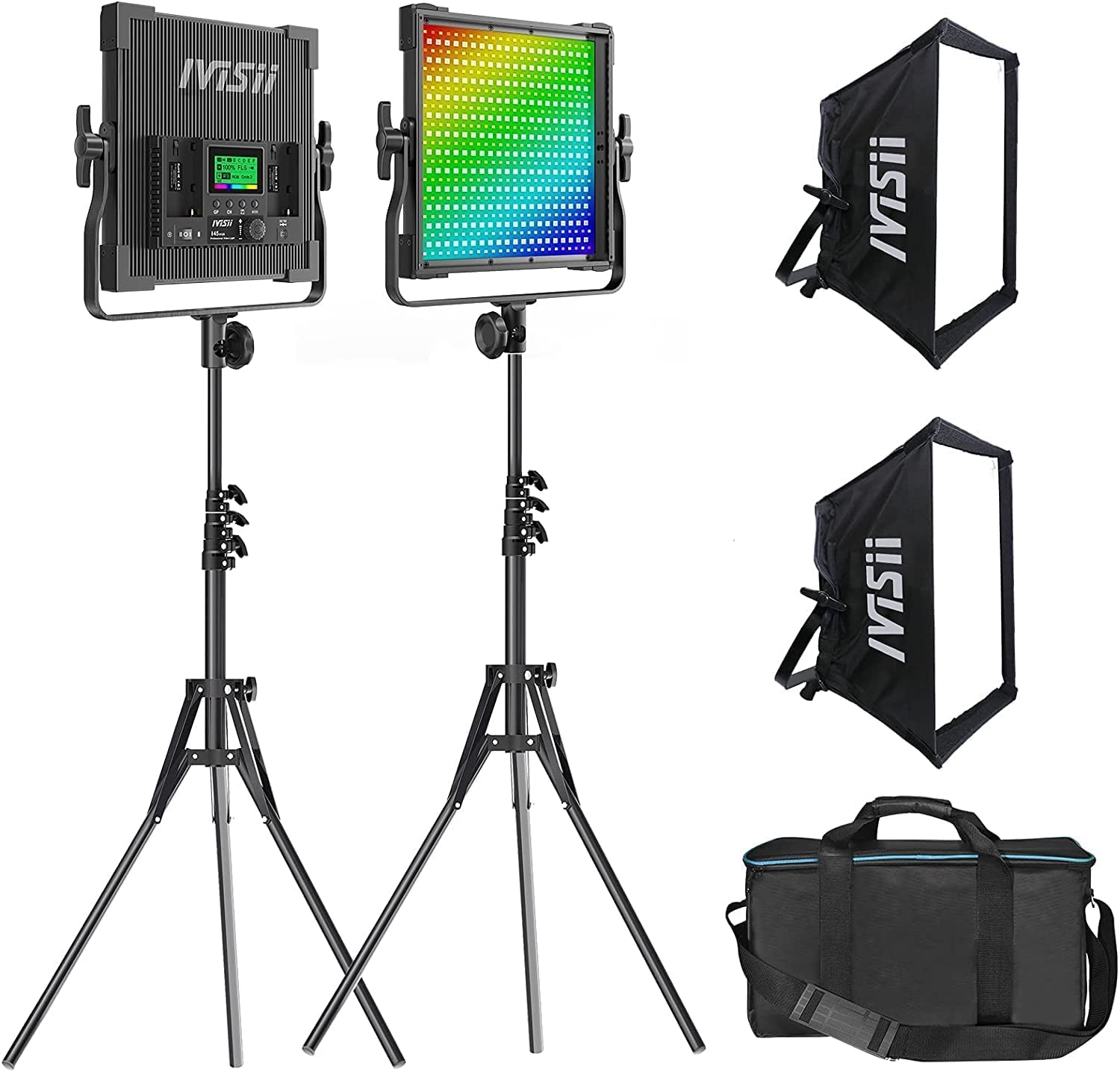 IVISII RGB Video Light, Full Color LED Photography Lighting Kit, 2-Pack Panel Light with Softbox, 50W, 552pcs LED/CRI 97+, 2600K-10000K
