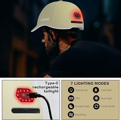 Miniatura 3 de Casco de bicicleta para adultos, cascos de bicicleta para hombres y mujeres, con luces traseras LED, estilo gorra de béisbol, cascos ajustables para