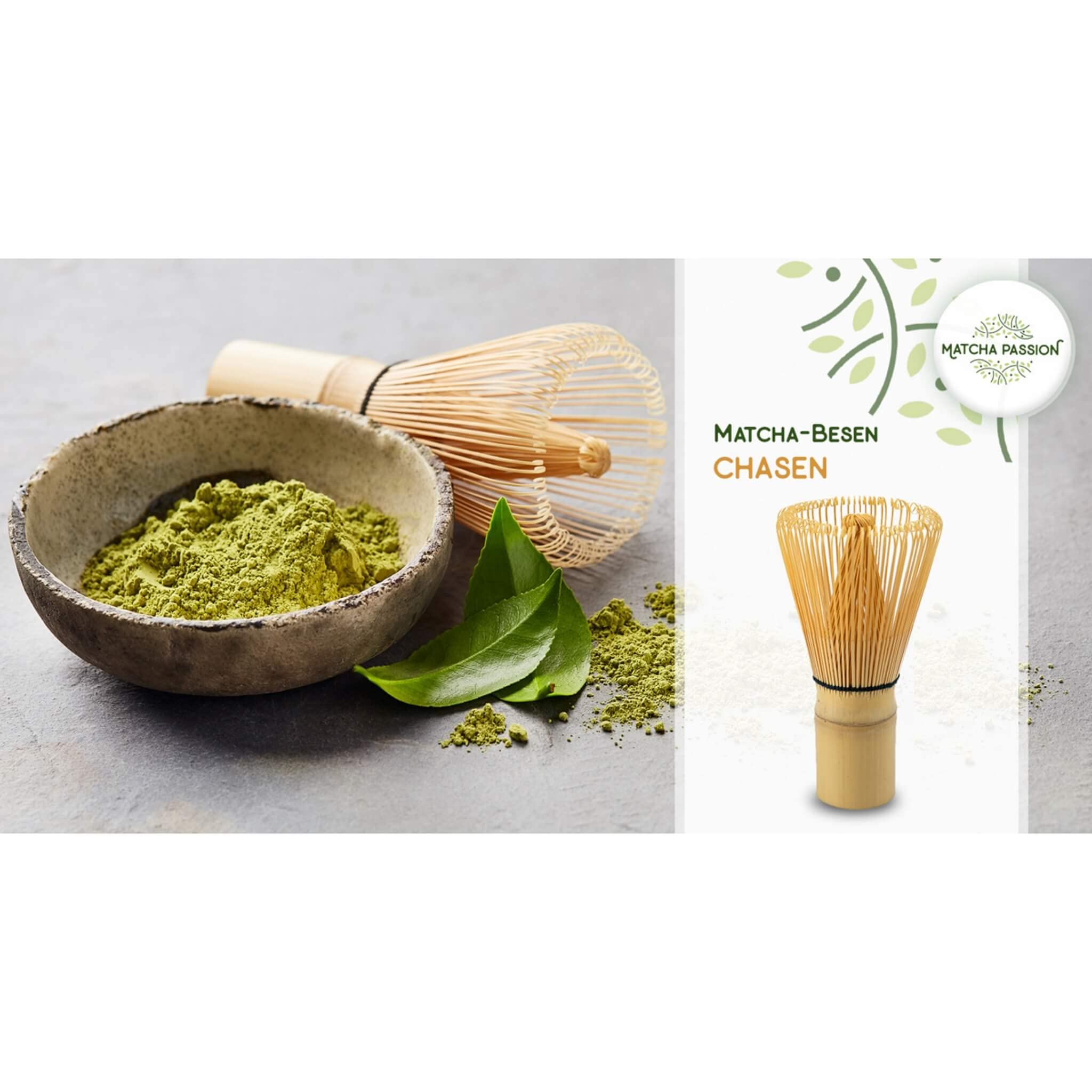 MATCHA PASSION Bio Matcha Premium 30g Pulver mit Bambusbesen & Bambuslöffel - Zeremonie Qualität Kagoshima Japan - purer Genuß für Tee-Zeremonie Vegan Superfood