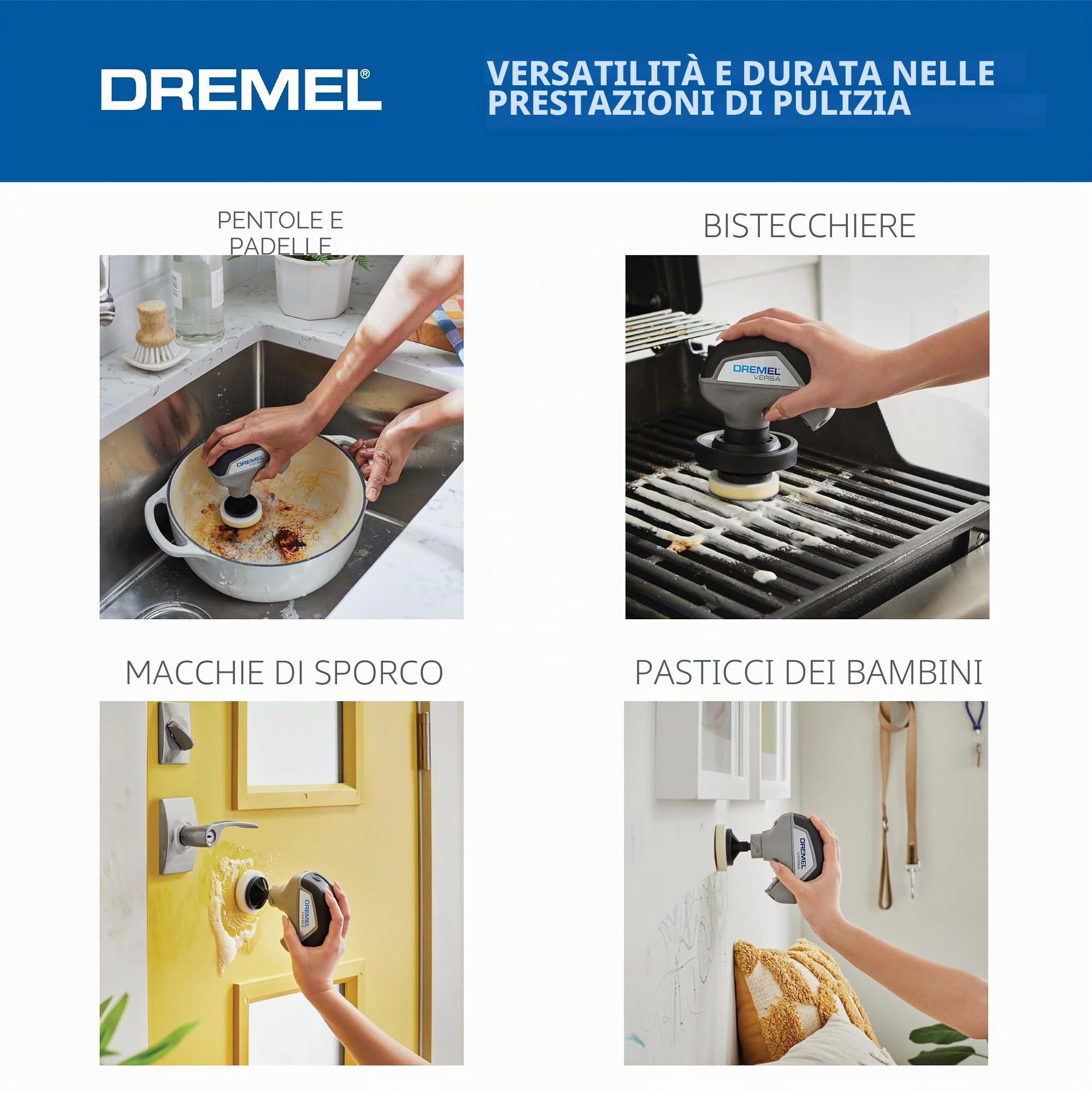 Dremel Versa Power PC10-07 - Kit lavapavimenti con 5 spugne Scrub Daddy, impermeabile, senza fili, elettrico, ad alta velocità, pulizia multi-superficie, per cucina, casa e bagno