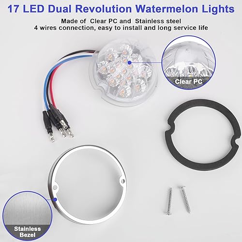 Miniatura 5 de 2 luces direccionales rojas de doble revolución y marcador a blanco auxiliares 17 luces LED de sandía, lente transparente y bisel de acero