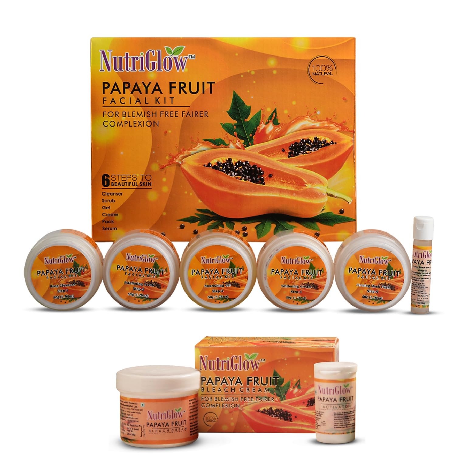 Papaya Fruit Facial Kit For Glowing Skin And Tan Removal (250gm + 10ml) & Papaya Fruit Beach Cream(43gm) for Youthful Glow, Deep Exfoliation, All Skin Types, Pack of 2
