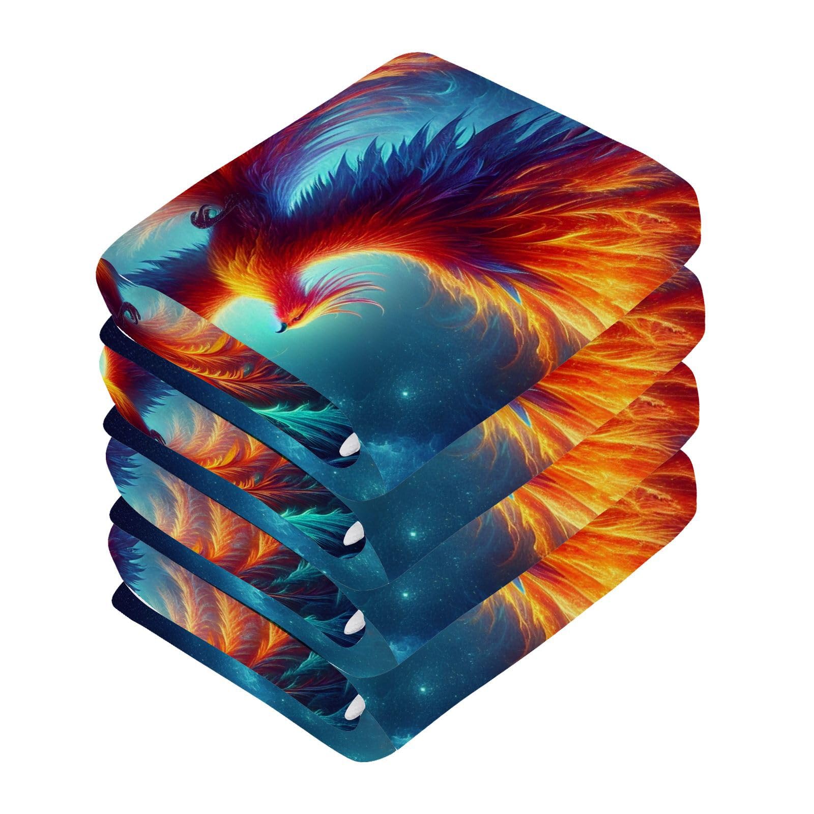 YANENDIE Fiery Phoenix Washcloths Towels, Highly Absorbent and Soft Cotton Face Cloths, 4 Pack Quick Dry Wash Cloths - 12 X 12 Inches