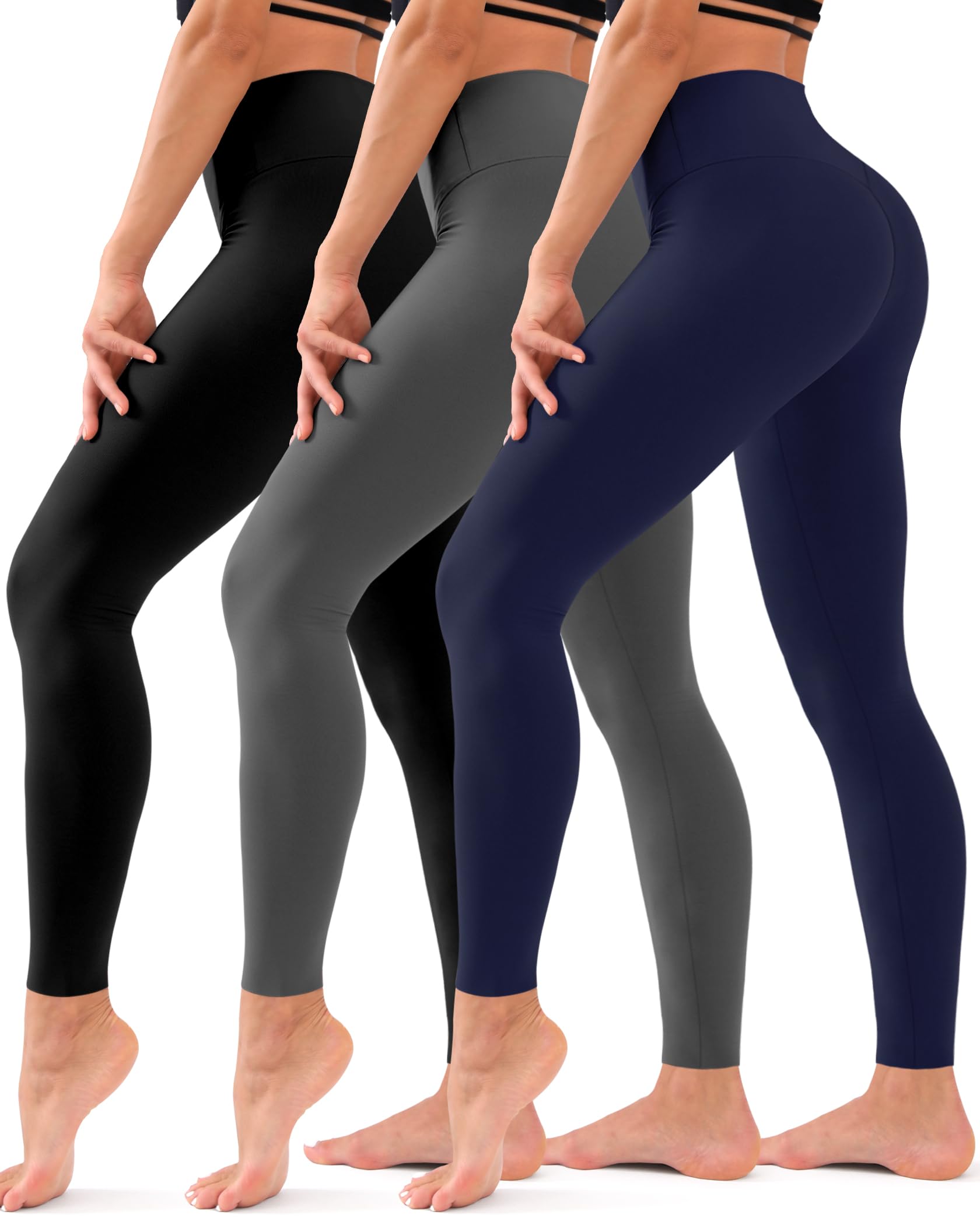 Hmuuo 3 Pack Leggings for Women High Waisted Tummy Control No See-Through Yoga Pants Workout Running Leggings