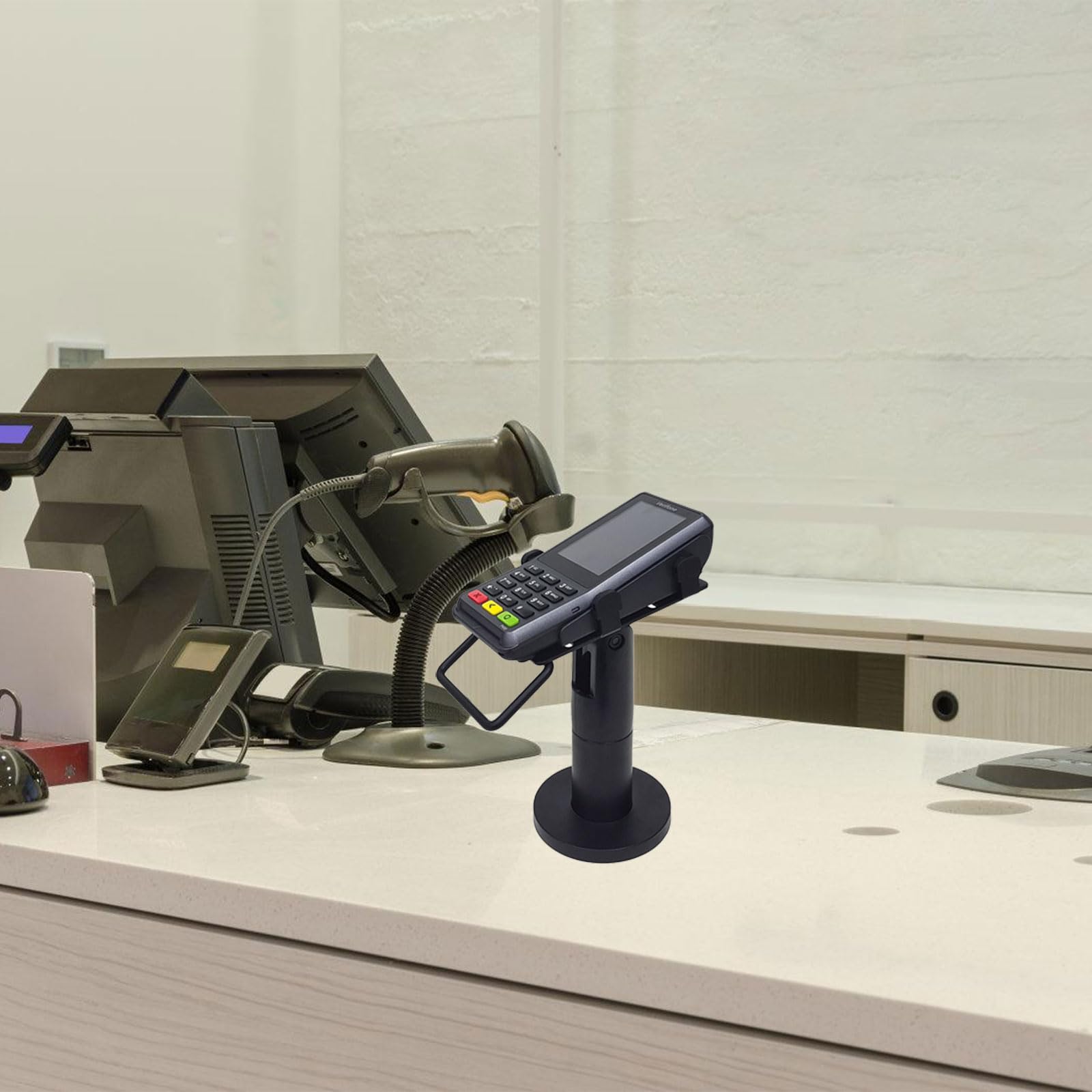 Supporto per staffa di visualizzazione per macchine POS Terminali per schede regolabili per negozi al dettaglio con canali via cavo nascosti Montaggio Pos