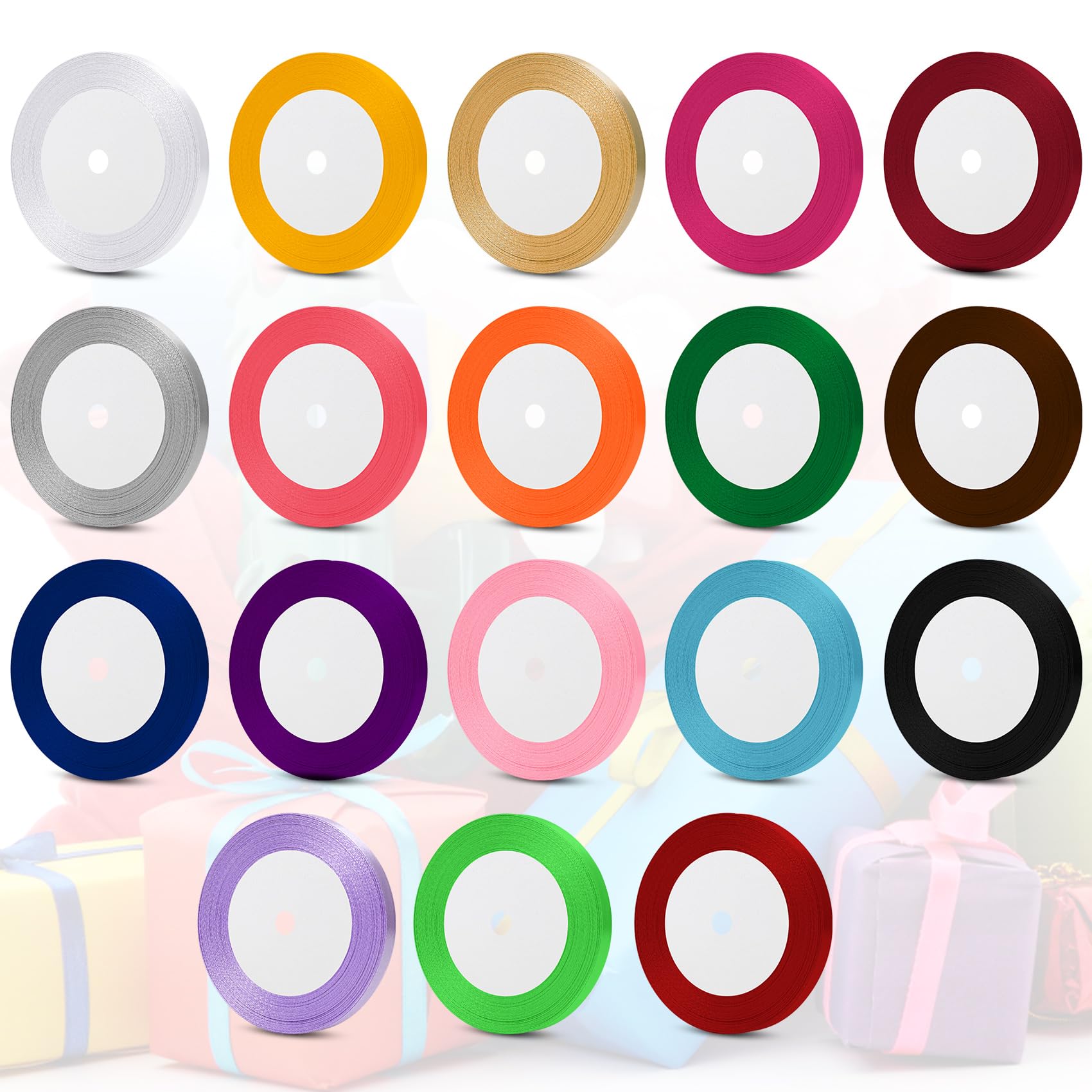 Lot 18 Rubans Satin 10mm X 22m - Multicolore Pour Emballage Cadeau, Mariage, DIY Déco