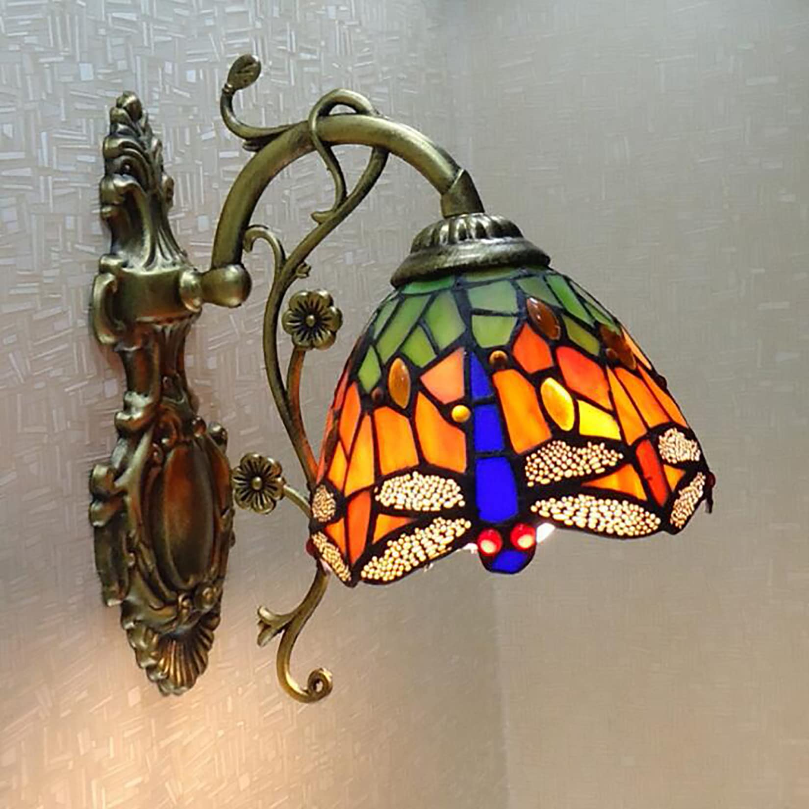 Lampada da Parete in Stile Tiffany in Vetro Colorato, Lampada da Parete Arancione, Libellula Pastorale, Illuminazione A LED per Corridoio, Camera da Letto, Soggiorno, Cucina, Isola
