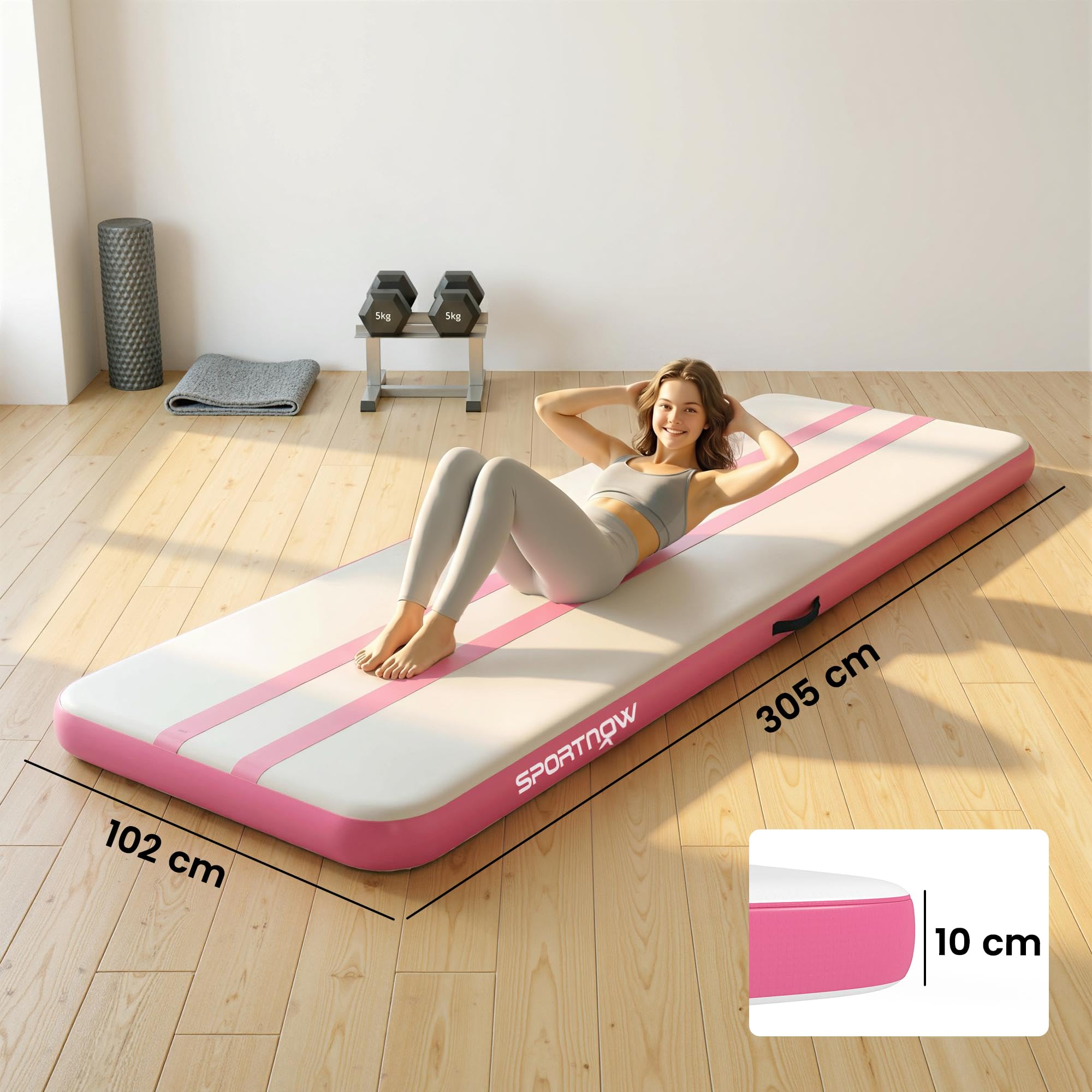 SPORTNOW Tappetino Gonfiabile per Ginnastica, Tappeto Ginnastica Artistica 10cm Spessore con Pompa Elettrica, Borsa Trasporto, Kit Riparazione per Casa Yoga Pilates Fitness Cheerleading Palestra