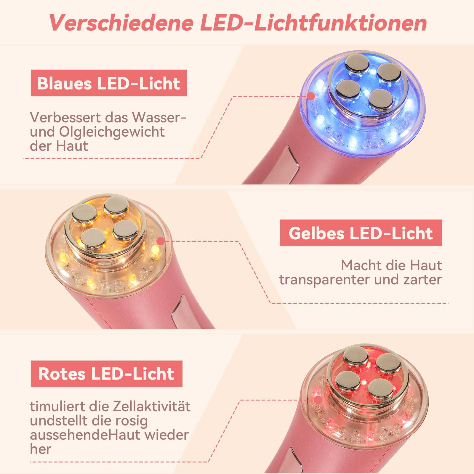 CARER BEAUTY Gesichtsmassagegerät Gegen Falten RF Schönheitsgerät mit 3 LED Licht EMS Phototherapie für Anti-Aging Faltenreduzierung feine Linienreduktion