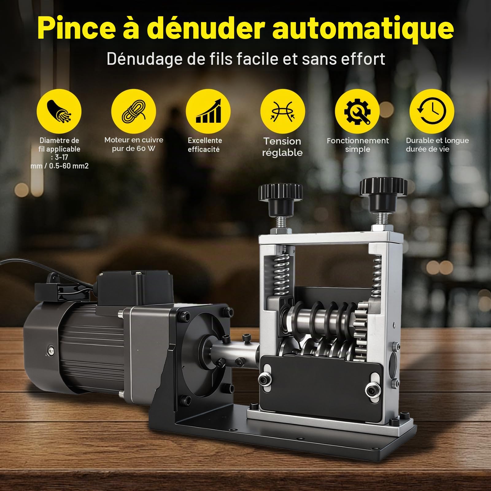 Machine à Dénuder les Câbles Électriques Automatique 3–17 mm, Pince à Dénuder pour Câbles en Cuivre, Machine à 5 Canaux pour le Recyclage des Fils (Sans Batterie ni Chargeur)