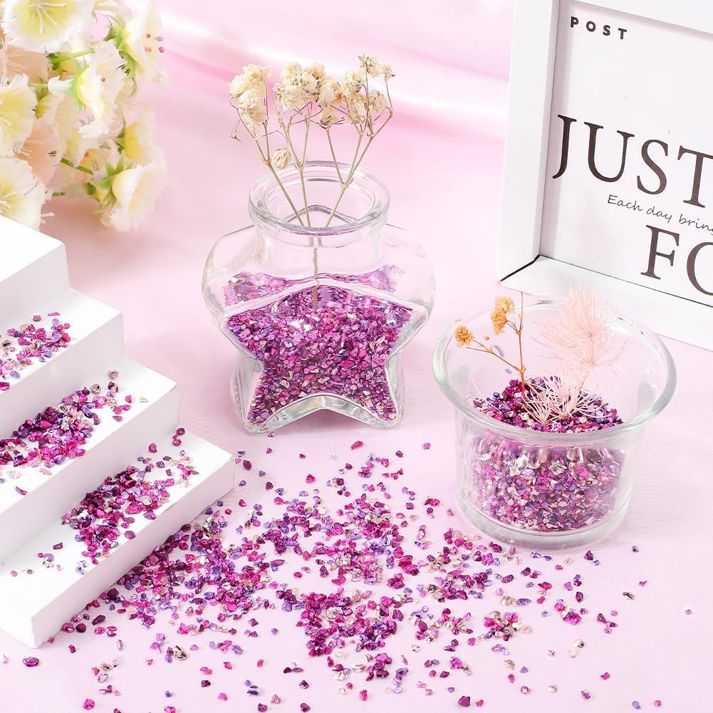 SUNNYCLUE 1 Box 150G 5 Colors Small Crushed Crystals Pink Broken Glass Bulk Metallic Chips Irregular Flakes Glitter Crystals for Crafts Nail Arts Vase Filler Epoxy Jewelry Making Supplies Women Adult