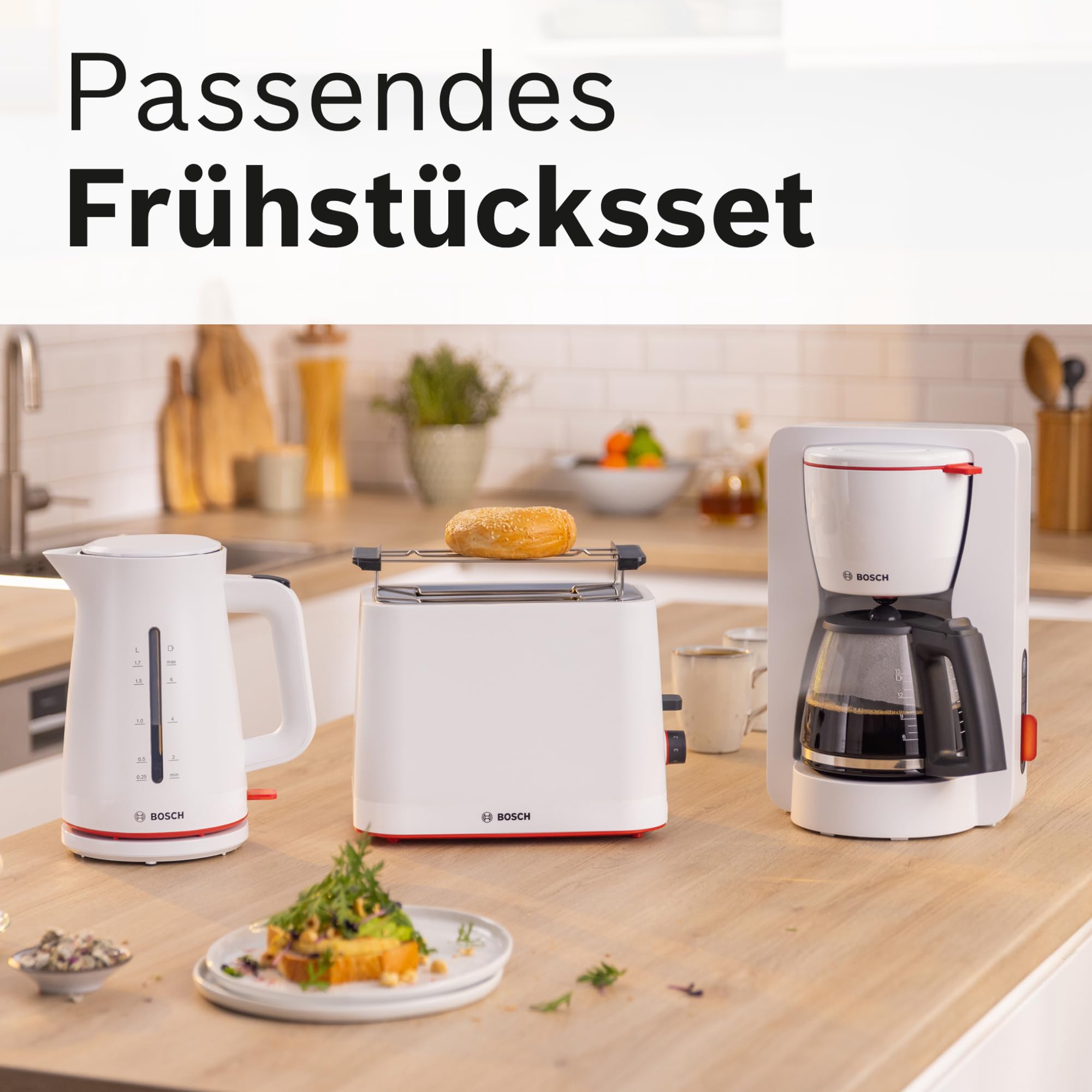 Bosch MyMoment TKA3M131 przelewowy ekspres do kawy, szklany dzbanek 1,25 l, na 10-15 filiżanek, funkcja utrzymywania ciepła 60 min, blokada kapania, obrotowy uchwyt filtrujący, program odkamieniania,