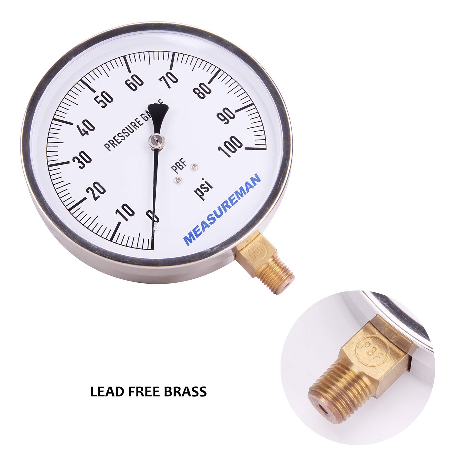 Stainless Steel Pressure Gauge - 0-100PSI -6