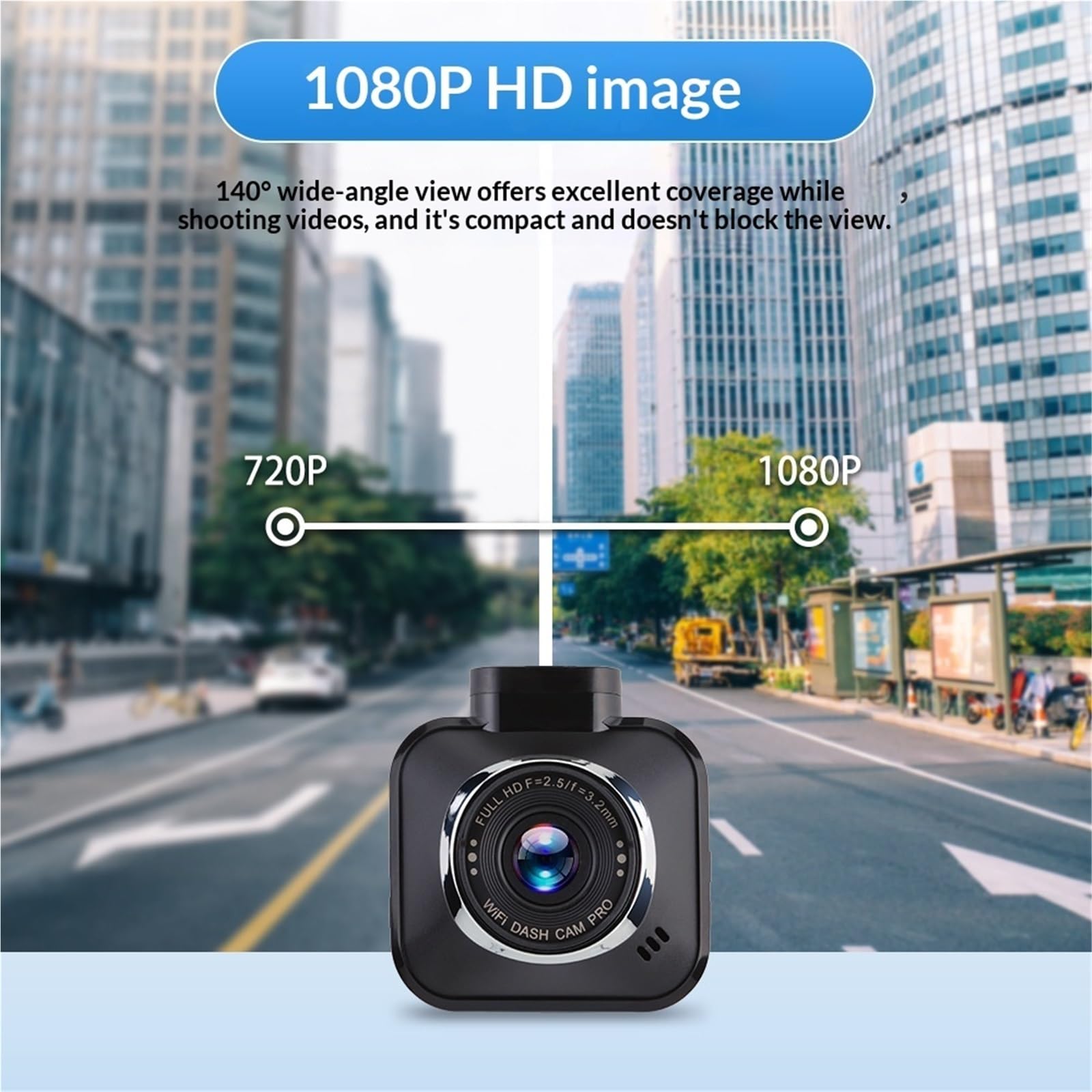 Kamera samochodowa, Kamera Samochodowa DVR WiFi 1080P Rejestrator Wideo Z Napędem Na Deskę Rozdzielczą Monitor Parkowania Nagrywanie W Pętlę Noktowizor Czarna Skrzynka, dla samochodów(Without-Card)