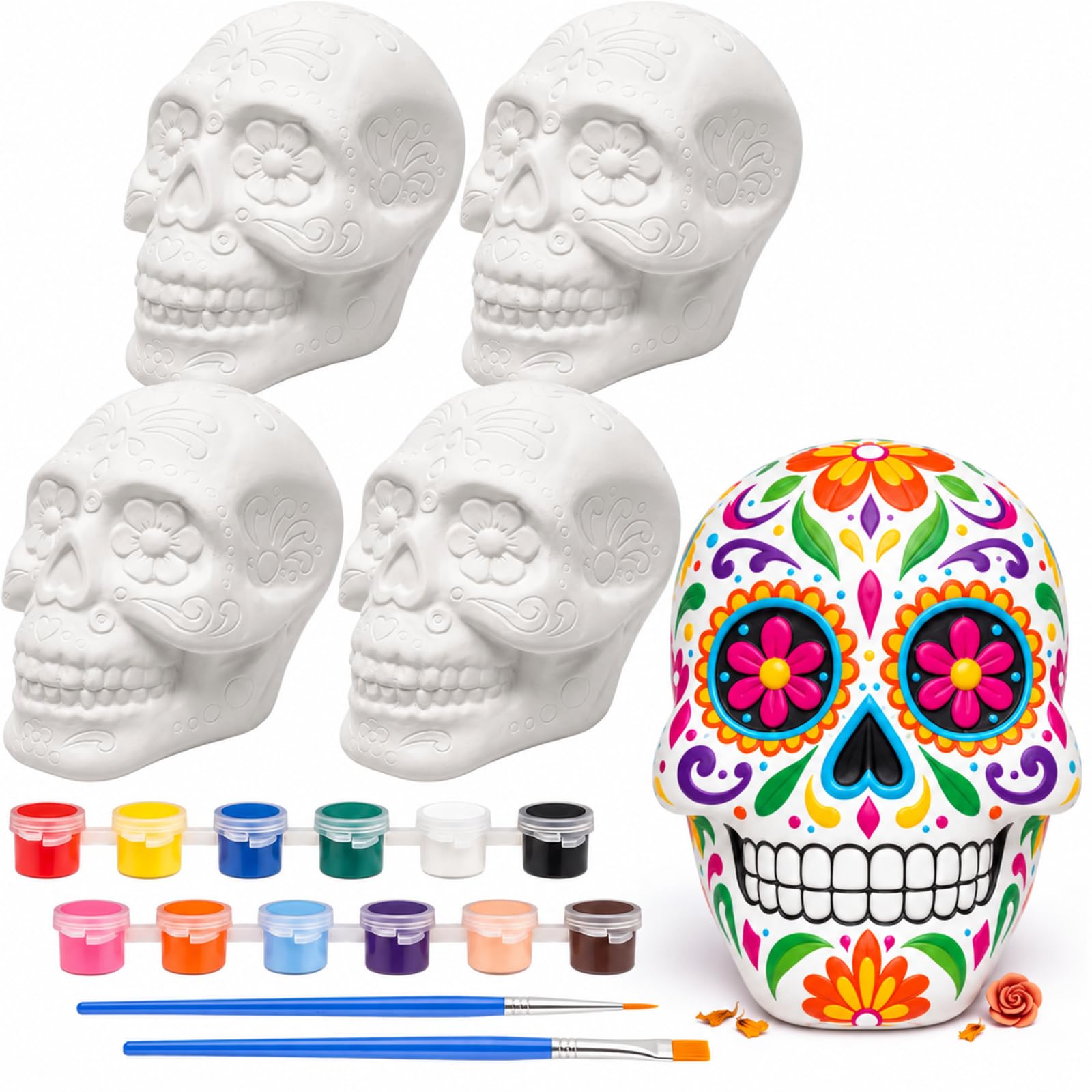 Thenshop 4 Pack 4'' Halloween Skull Ceramic to Paint Crafts for Kids Adults