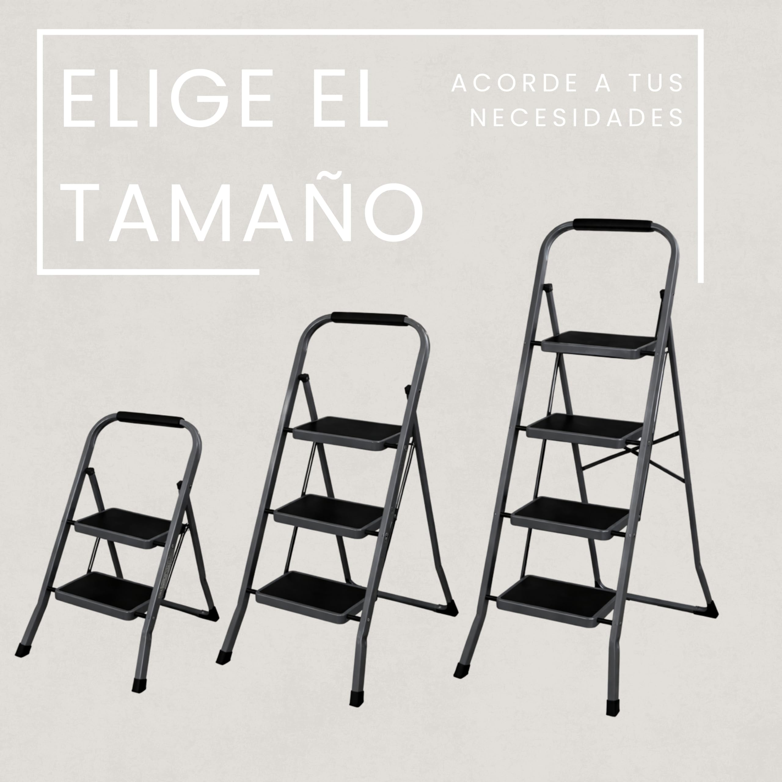 Escalera Plegable de Aluminio para hogar y Cocina, 2 peldaños, Gris, peldaños Anchos Antideslizantes, asa de Agarre cómodo, EN 131