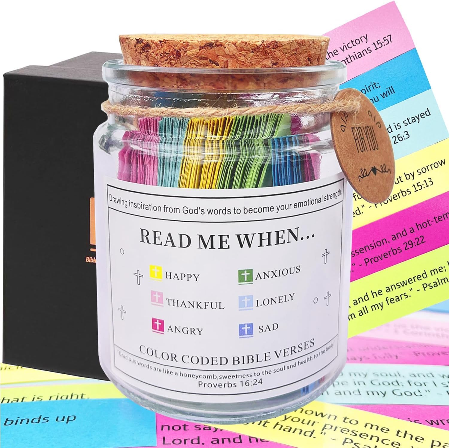 SRECCO Glass with Bible Verses, Bible Verses Jar with Hope, Prayer Jar with 90 Coloured Bible Verses Scripture Cards, Easter Christmas Christian Religious Gift