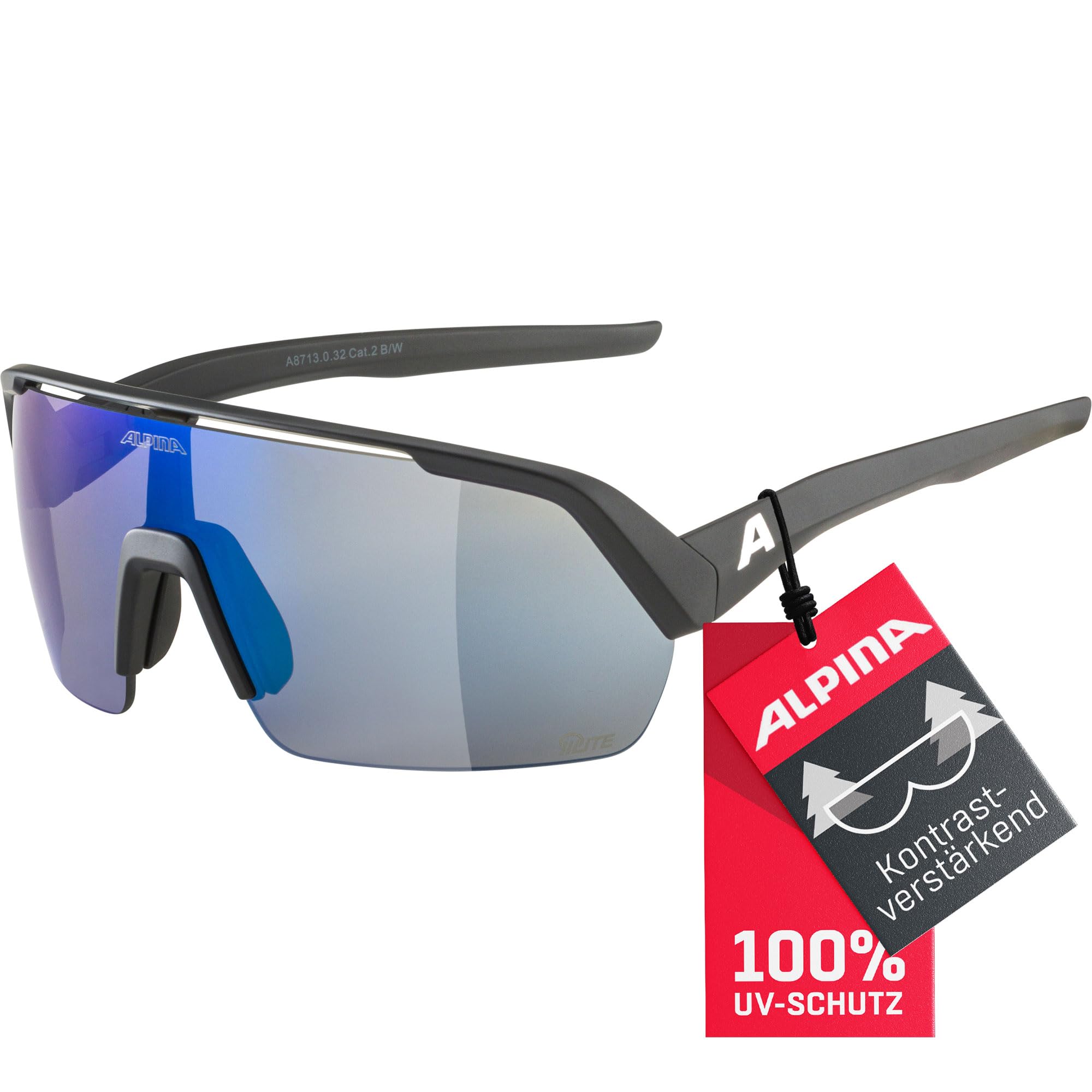 ALPINA TURBO HR Q-LITE - Wasserabweisende, Kontrastverstärkende & Beschlagfreie Sport- & Fahrradbrille Mit 100% UV-Schutz Für Erwachsene, black matt, One Size