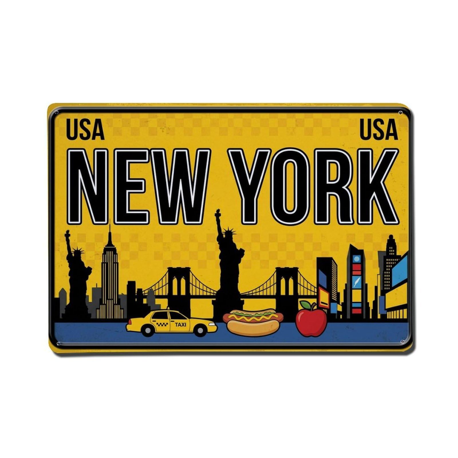Xanthor Style Vintage Travel New York Usa Statue Liberty Metal Tin Sign