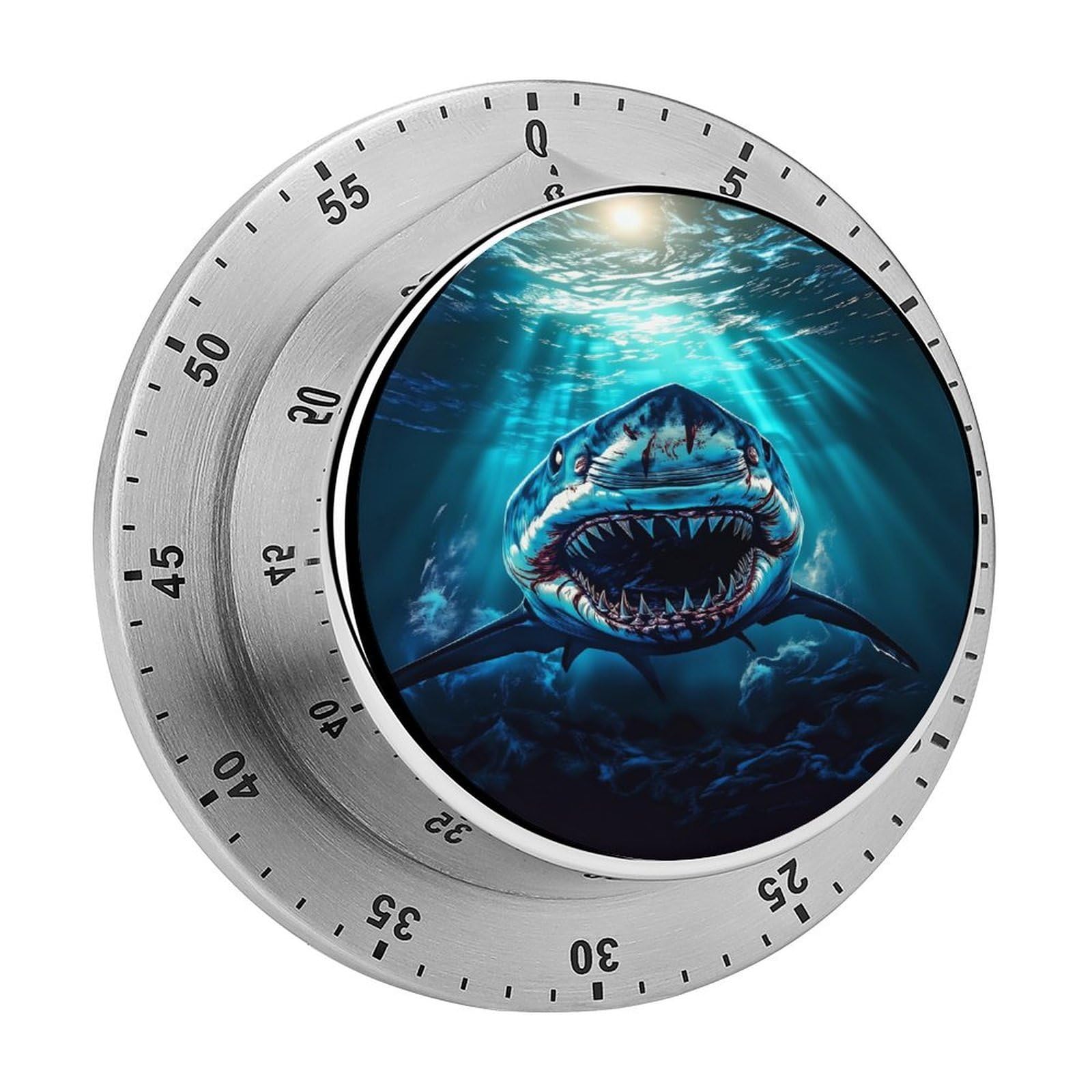 Ferocious Shark Underwater Ocean 60 Minute Wind Up Timer,Visual Mechanical Magnetic Timer with Loud Alarm for Kitchen