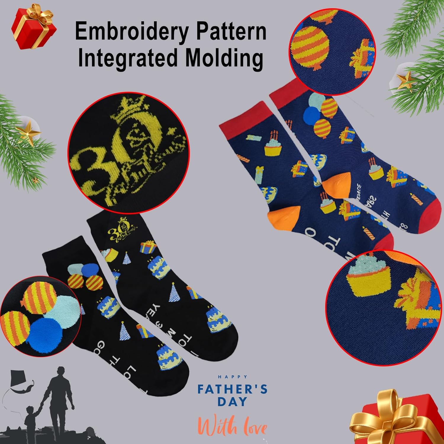 2 Pairs 90th Birthday Socks for Men Women, Stitched Funny Socks, Fun Novelty Gifts for Mom Dad - Image 6