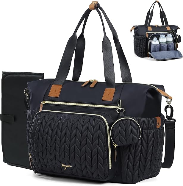 Tonyeee Sac à Langer Portable à Fond Stable avec Tapis à Langer et Bandoulière Réglable