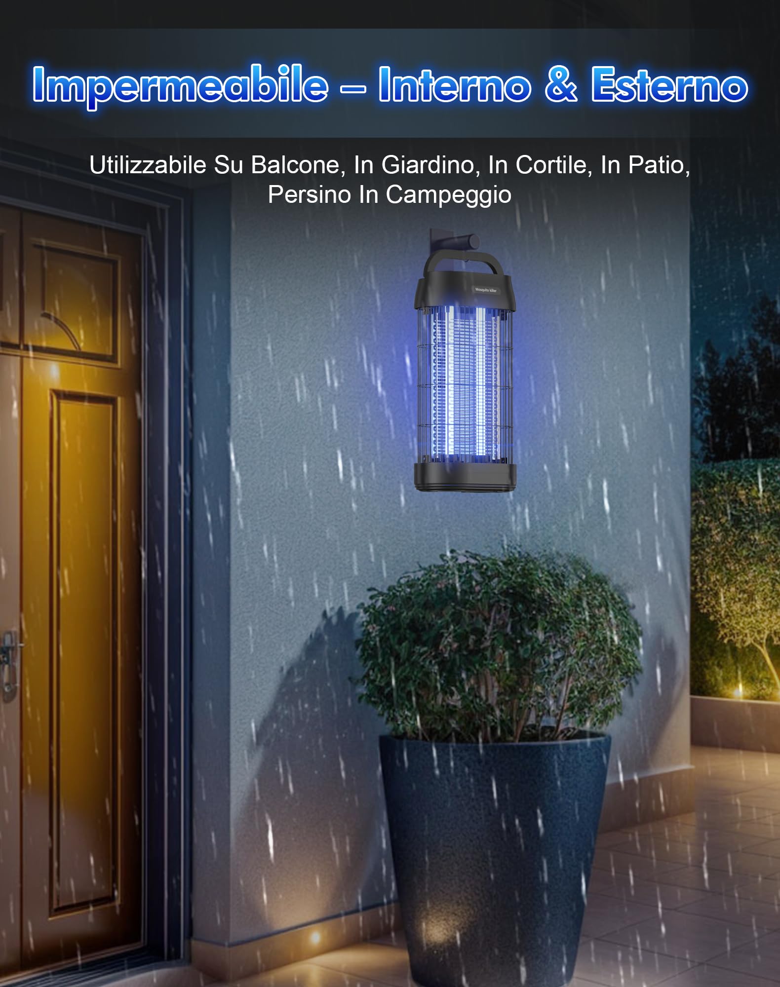 Lampada anti-zanzara 3000 V, uccide mosca elettrica UV 16 W, trappola zanzara con gancio portatile, sicura, ecologica e silenziosa, per interni ed esterni (100 m²)