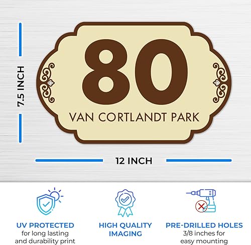 Miniatura 9 de Letrero decorativo de dirección personalizado para interiores y exteriores, fondo negro, fabricado en los Estados Unidos de 17.5 x 11 pulgadas,