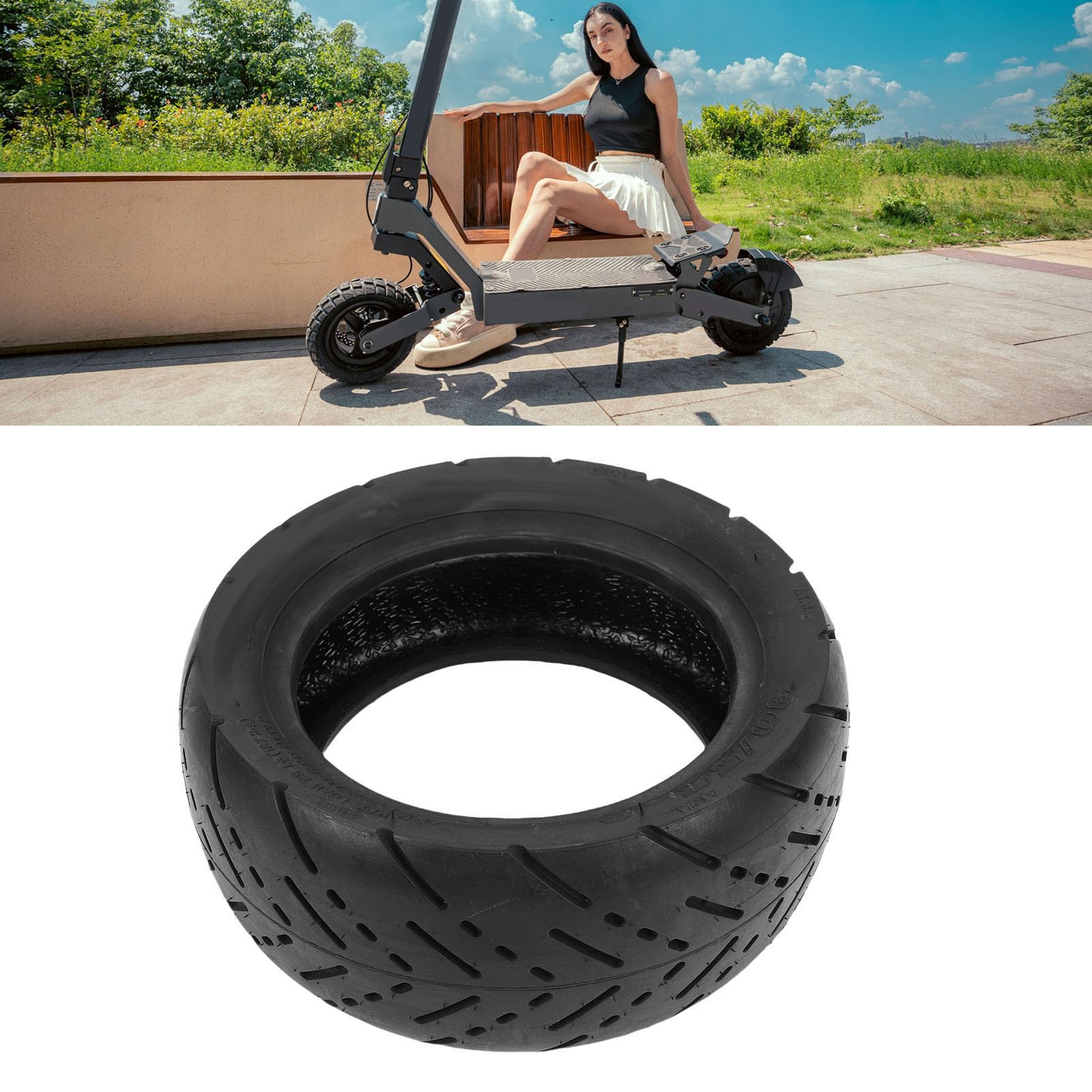 Yctze 10 Pouces 90/55-6 Tennessee Pneu sans Tube pour le Remplacement du Scooter électrique avec une Bande de Roulement Texturée à 4 Couches Toute la Saison Avant ou Arrière Pneu à (Pneu de la