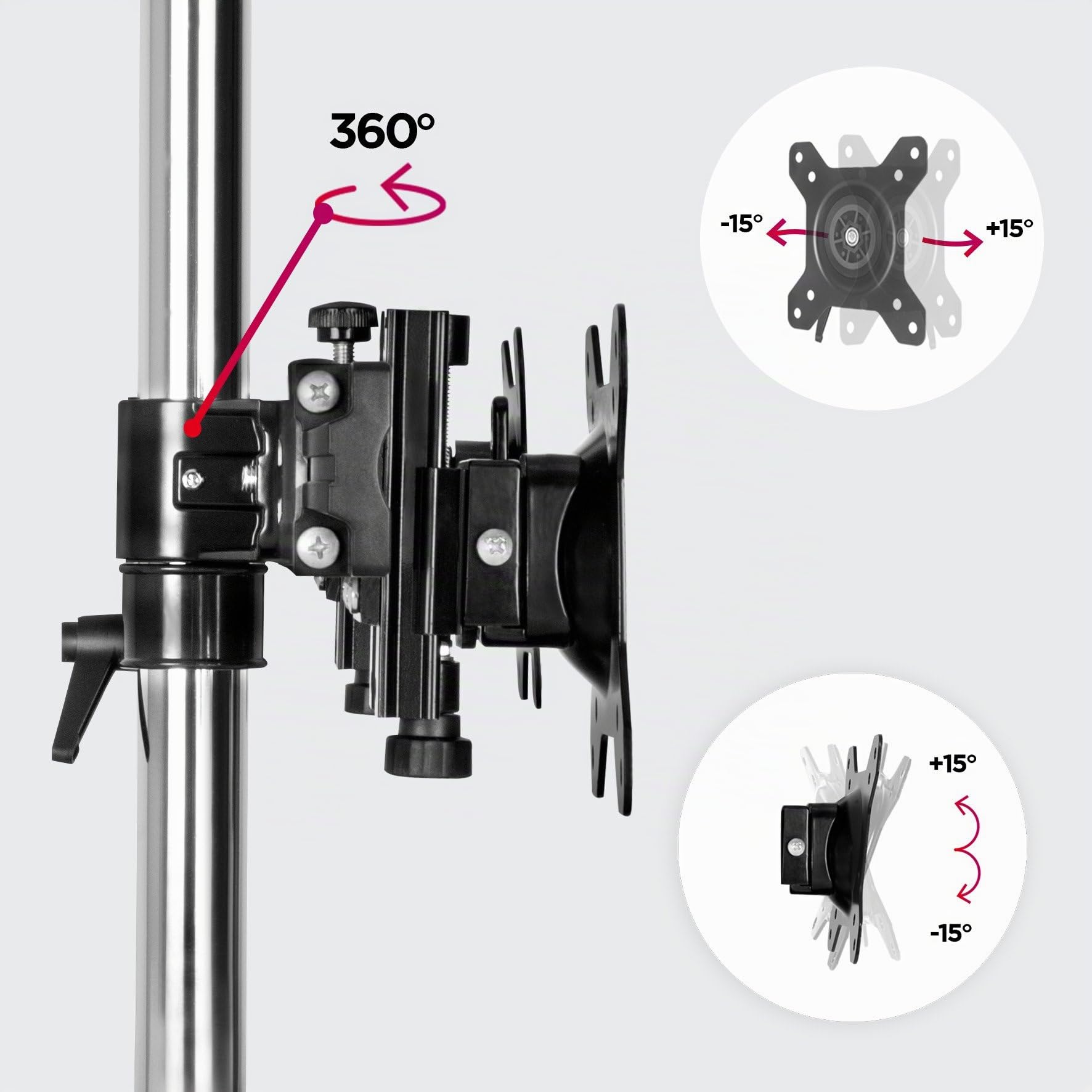 Duronic DM753 Supporto per 3 monitor Base in acciaio per schermi fino a 24" | Altezza regolabile, Guida in alluminio per schermi fino a 8 kg, Inclinazione +/-15°, Rotazione schermi 360°