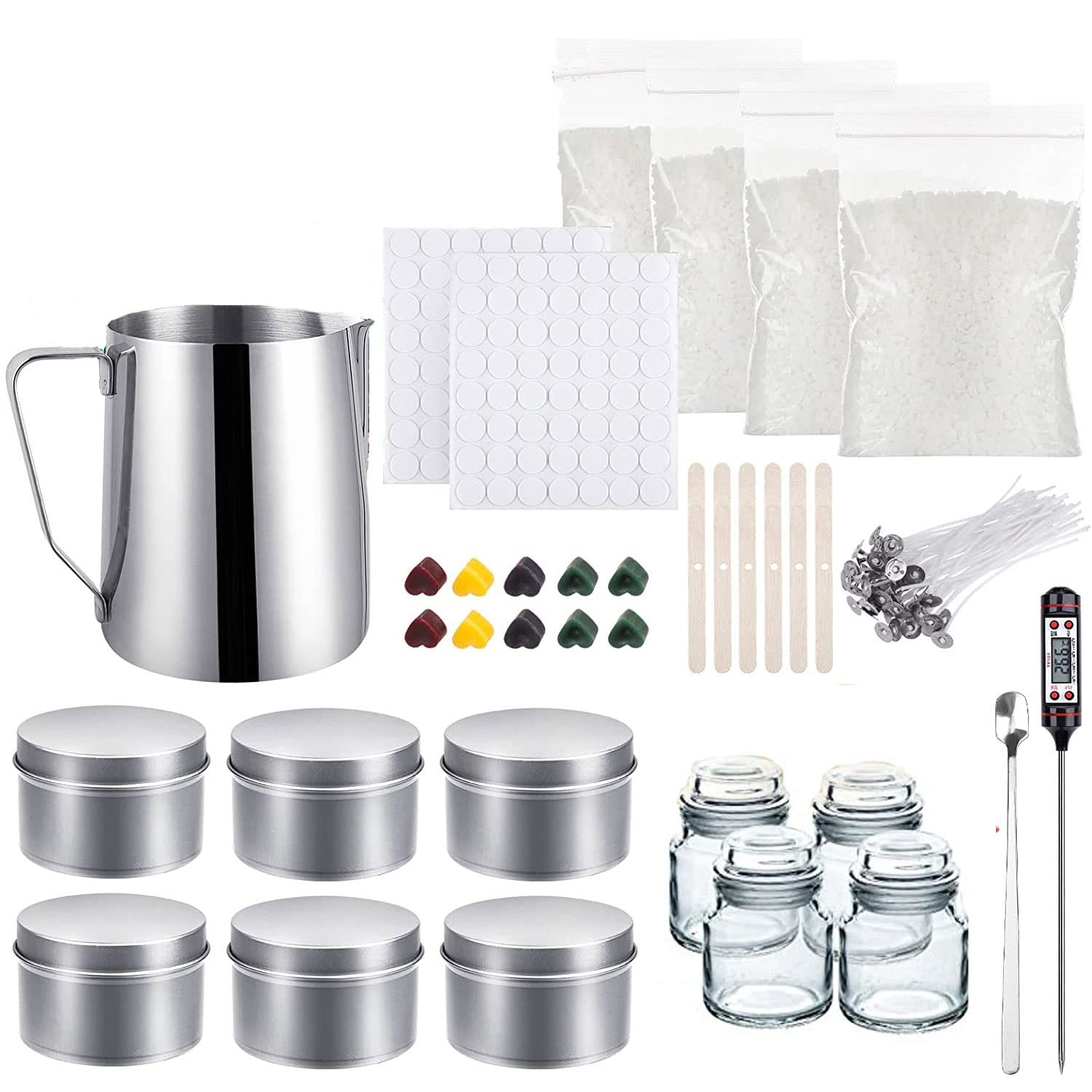 LCPKUTTR Zestaw do robienia świec DIY, zestaw materiałów do produkcji świec, zestaw rzemieślniczy, knoty, barwniki, puszki do topienia, odpowiedni dla początkujących świec TH0JY-1210