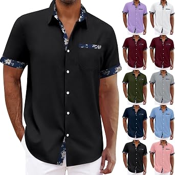 Hawaiian Shirt for Men Button Down Short Sleeve Shirts Business Dress Clothing Casual Summer Beach Tops with Pocket