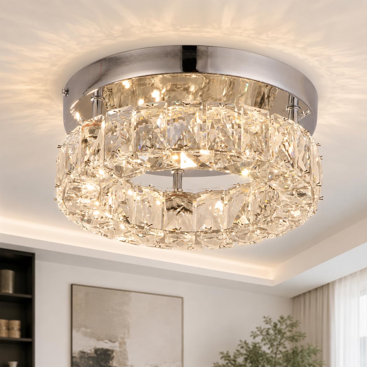 9.8" Kristall Deckenleuchte Led Dimmbar 16W mit Fernbedienung | 25 cm runde small Kristall LED-Deckenleuchte mit 16W, einstellbarer Helligkeit und Lichtfarbe