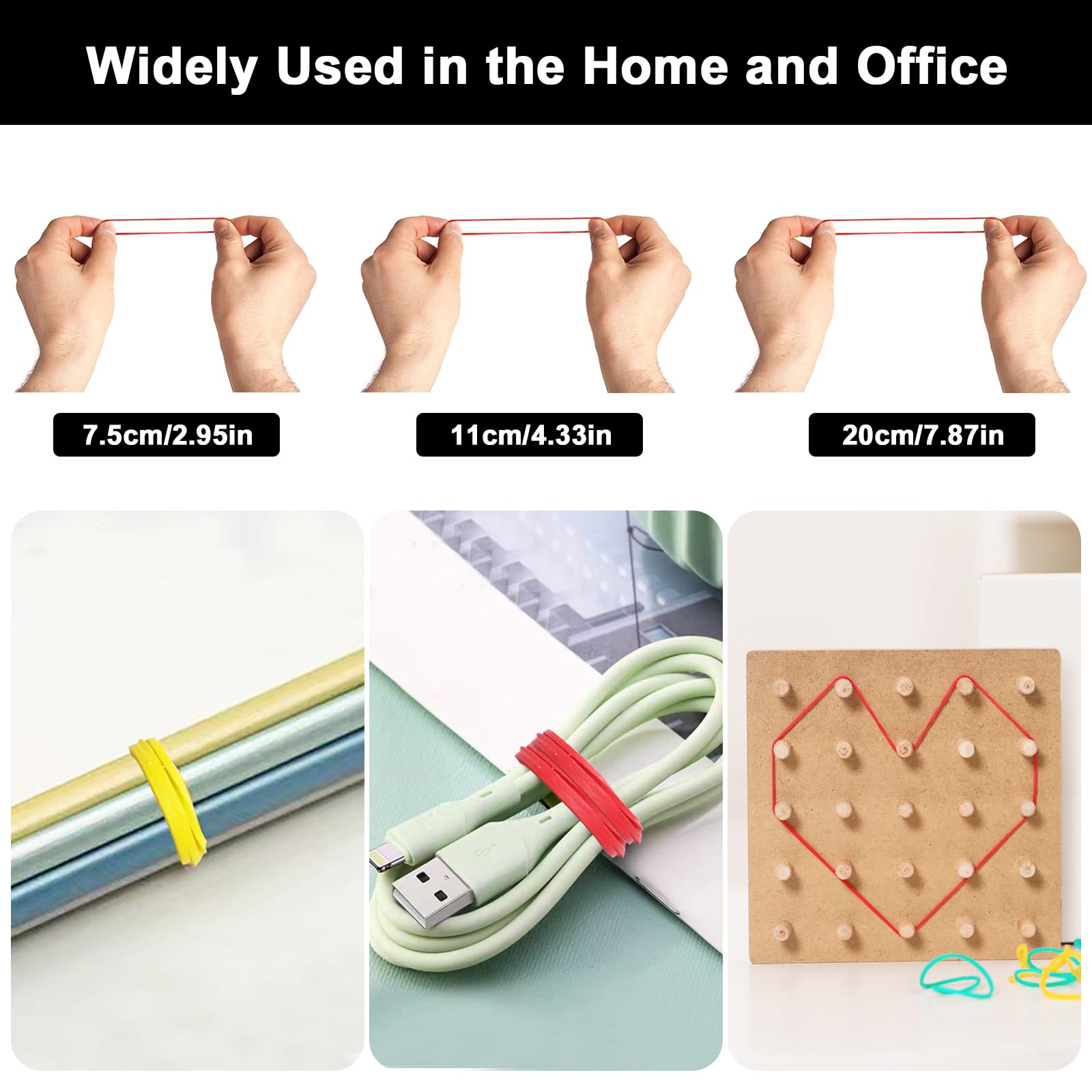 VEPEPE 700 PCS Elastic Rubber Bands, Coloured Thick Rubber Bands, 25mm 38mm 50mm Provides Secure Binding - Image 3