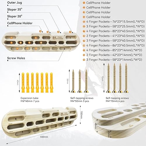 Miniatura 2 de Dos piedras para escalada en roca con diapasón para puerta de entrenamiento como tabla de escalada en roca, barra de dominadas, tabla de escalada en