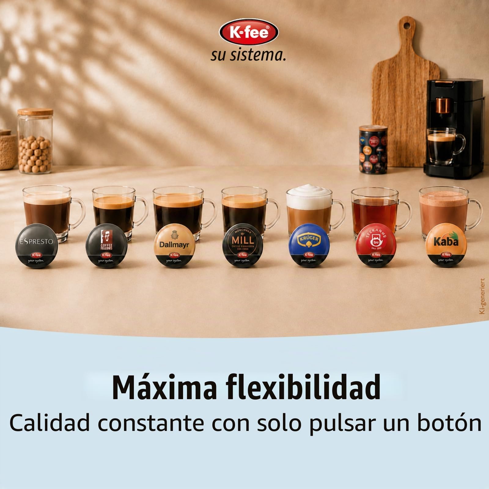 K-fee ONE Máquina de cápsulas para café, té y cacao, cafetera compacta, calentamiento rápido, depósito de agua de 0,8 L, 19 bar, cobre negro, ganador de la prueba Stiftung Warentest 2023 | ALDI EXPRESSI compatible | Ganador de la prueba Stiftung Warentest
