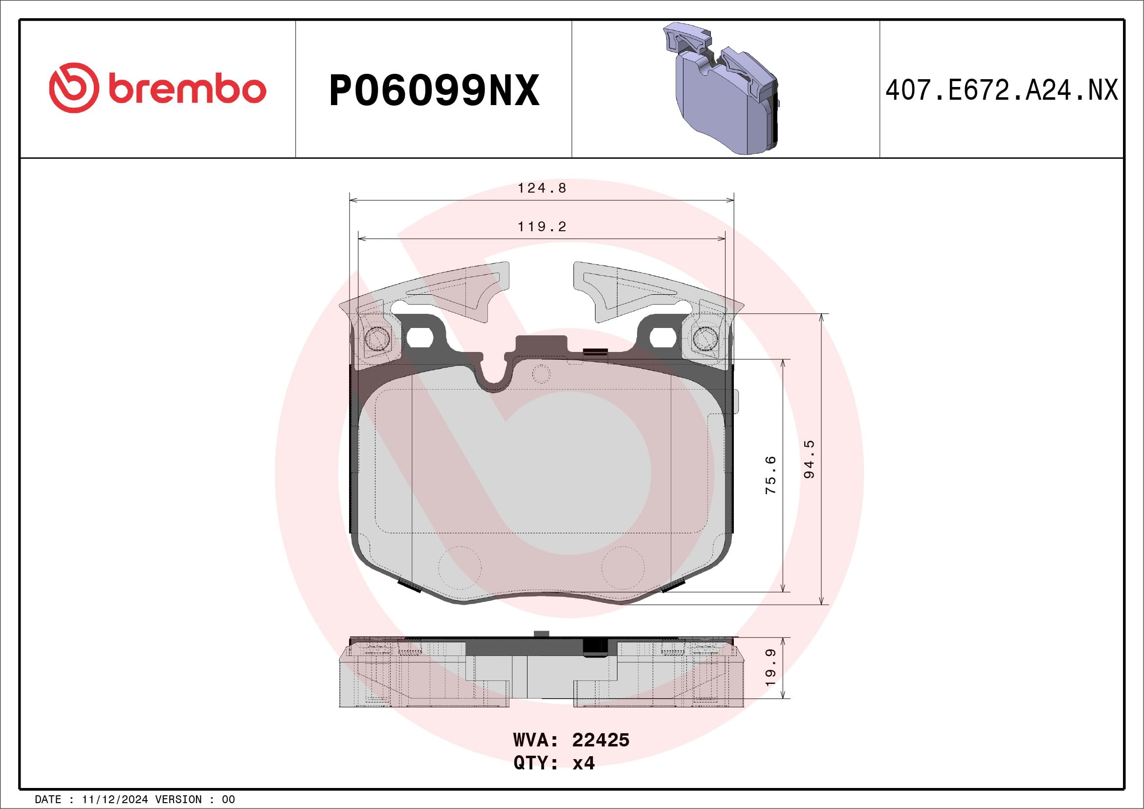 Zestaw Klocków Hamulcowych BREMBO P06099NX przód